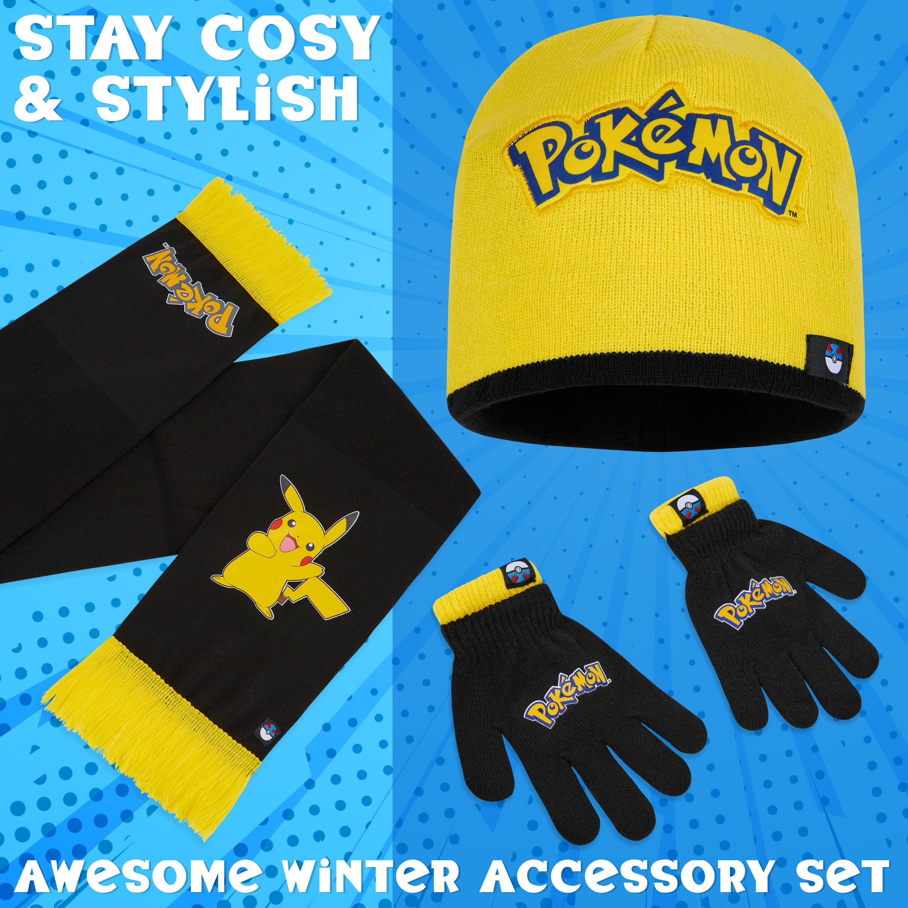 pok-mon-set-hiver-enfant-bonnet-gants-charpe-pikachu image 5