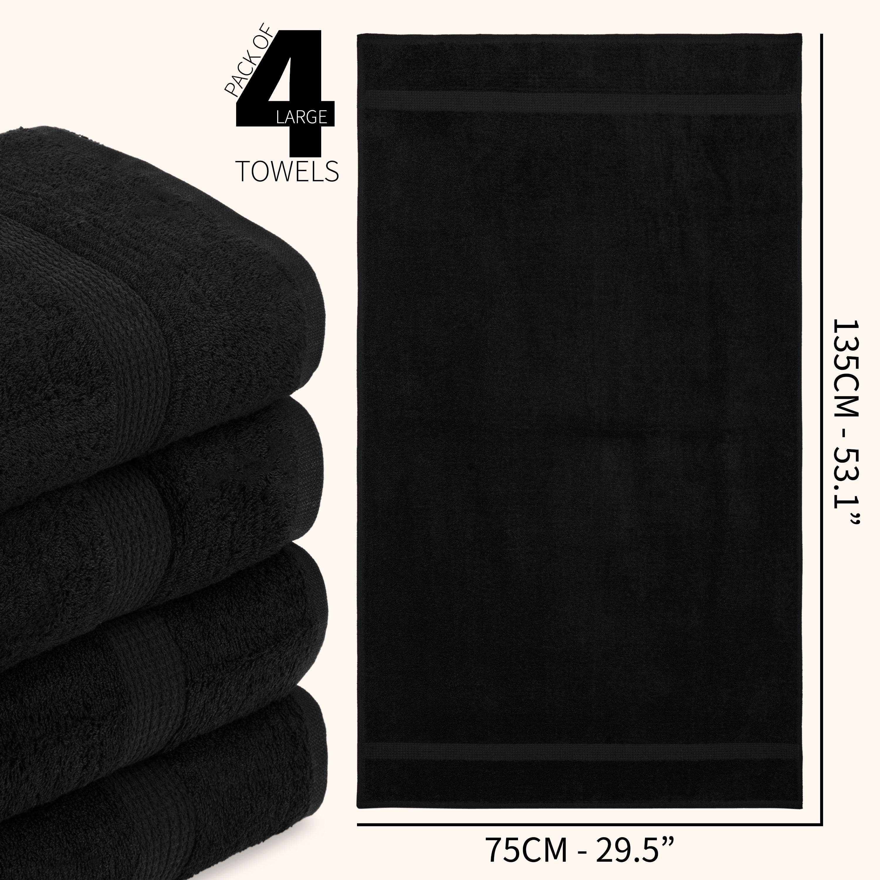 get-trend-citycomfort-serviettes-de-bain-coton-lot-4-noir-550-gsm image 6