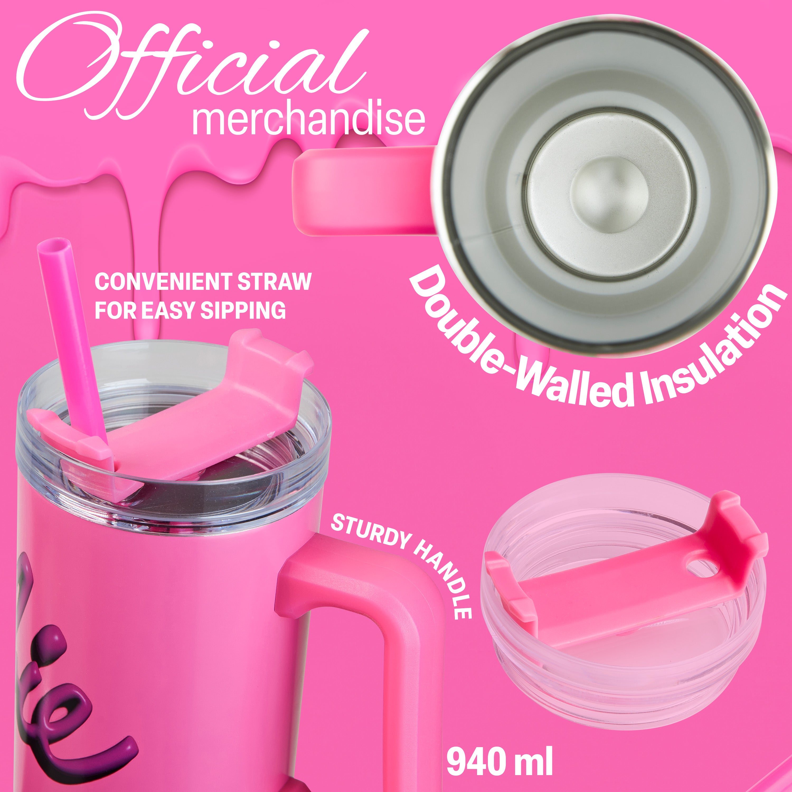 barbie-gourde-isotherme-940ml-avec-paille-et-poign-e-rose image 5