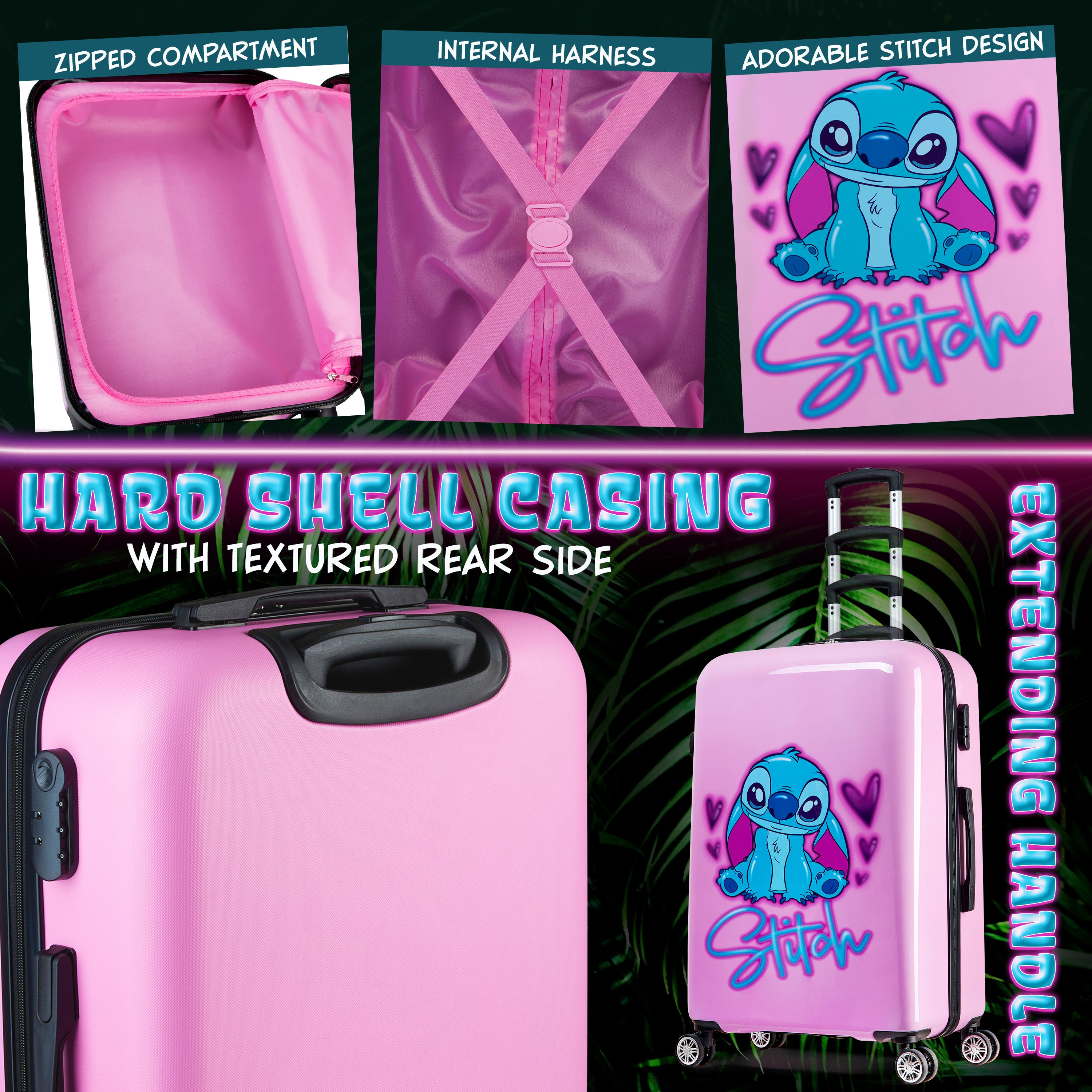 disney-stitch-valise-cabine-rigide-rose-roulettes image 5