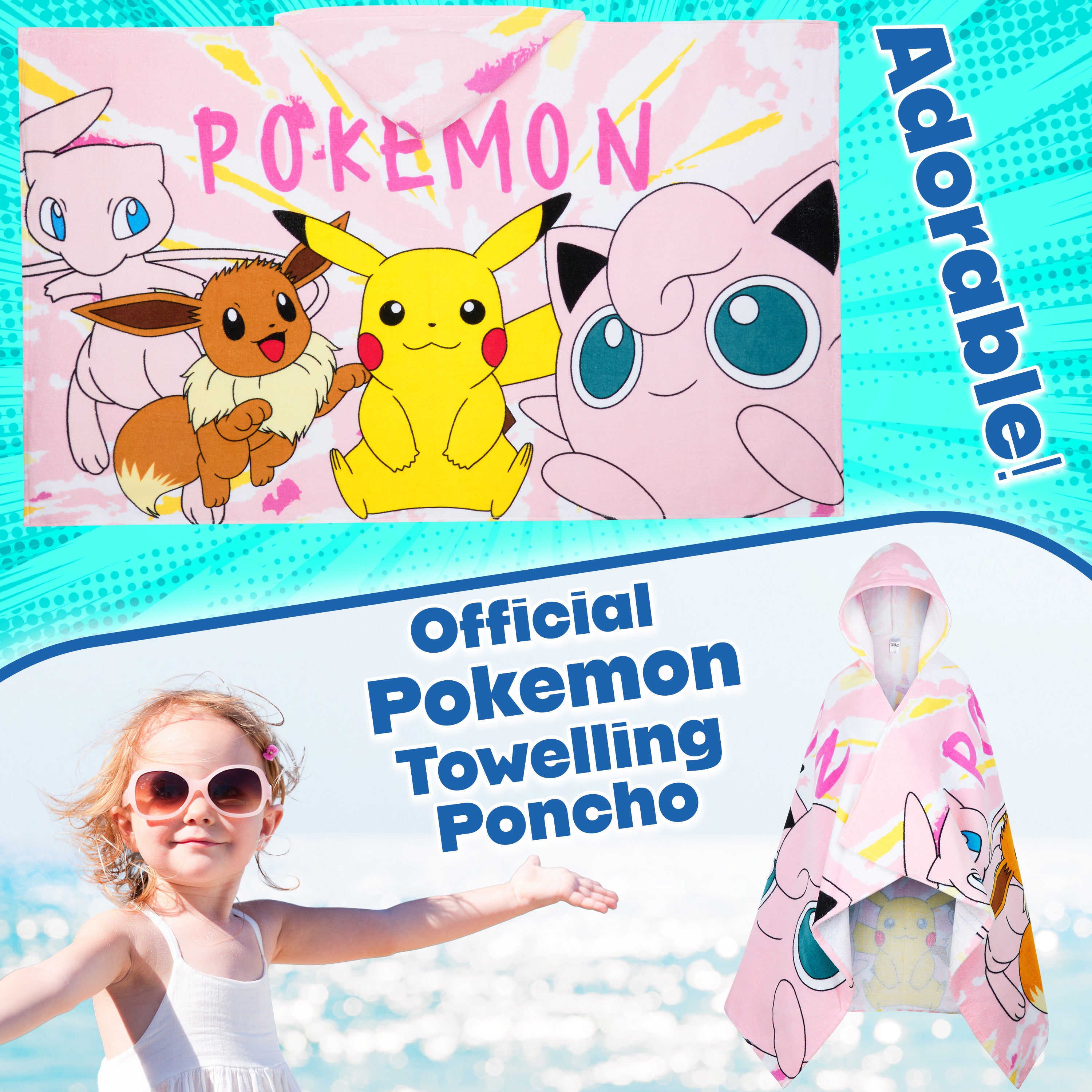 pok-mon-poncho-serviette-capuche-rose-enfant-6-14-ans-absorbant image 6