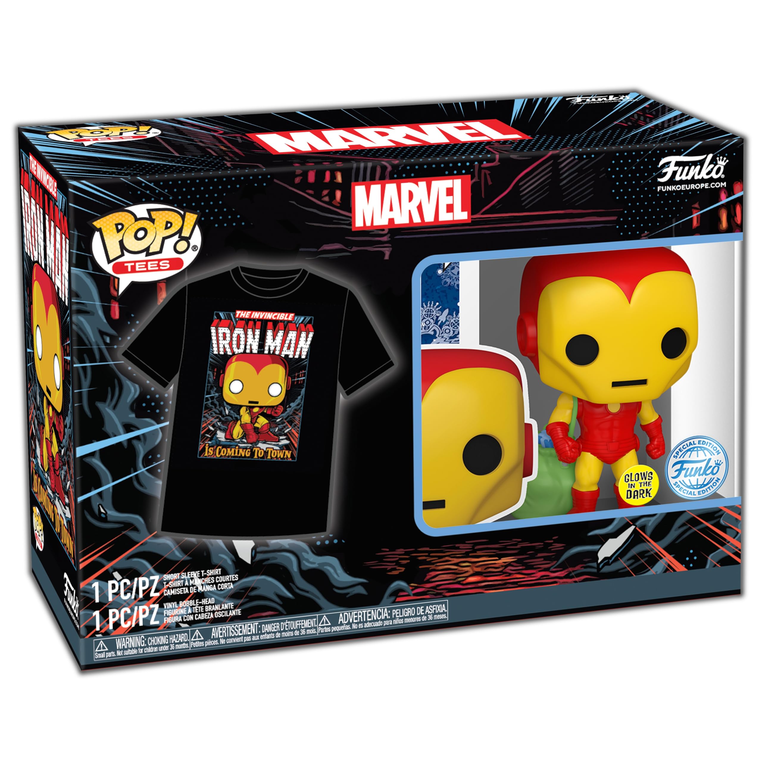 funko-pop-holiday-iron-man-phosphorescent-coffret-figurine-t-shirt-xl image 2