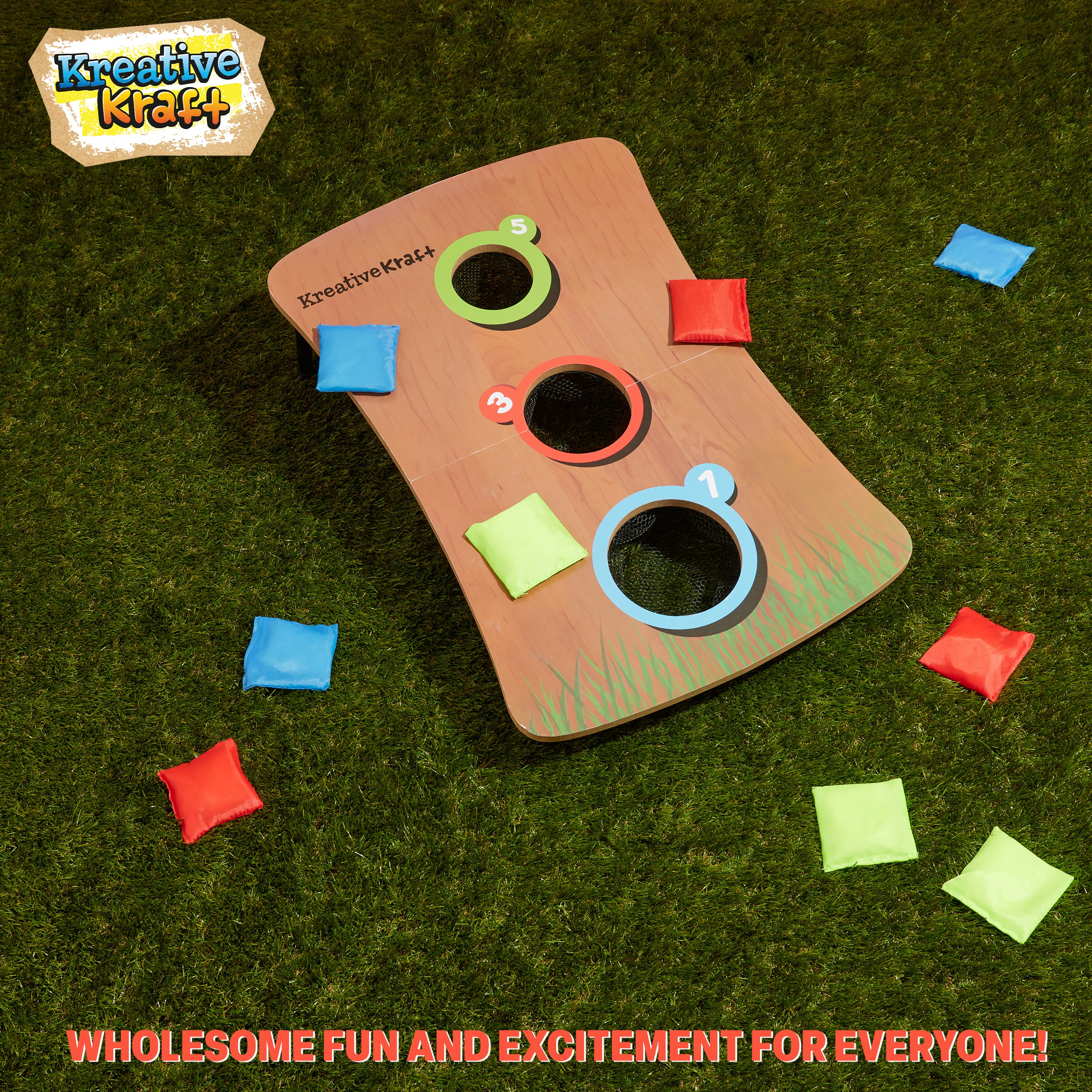 kreativekraft-bean-bag-toss-jeu-de-cornhole-bois-9-sacs image 2