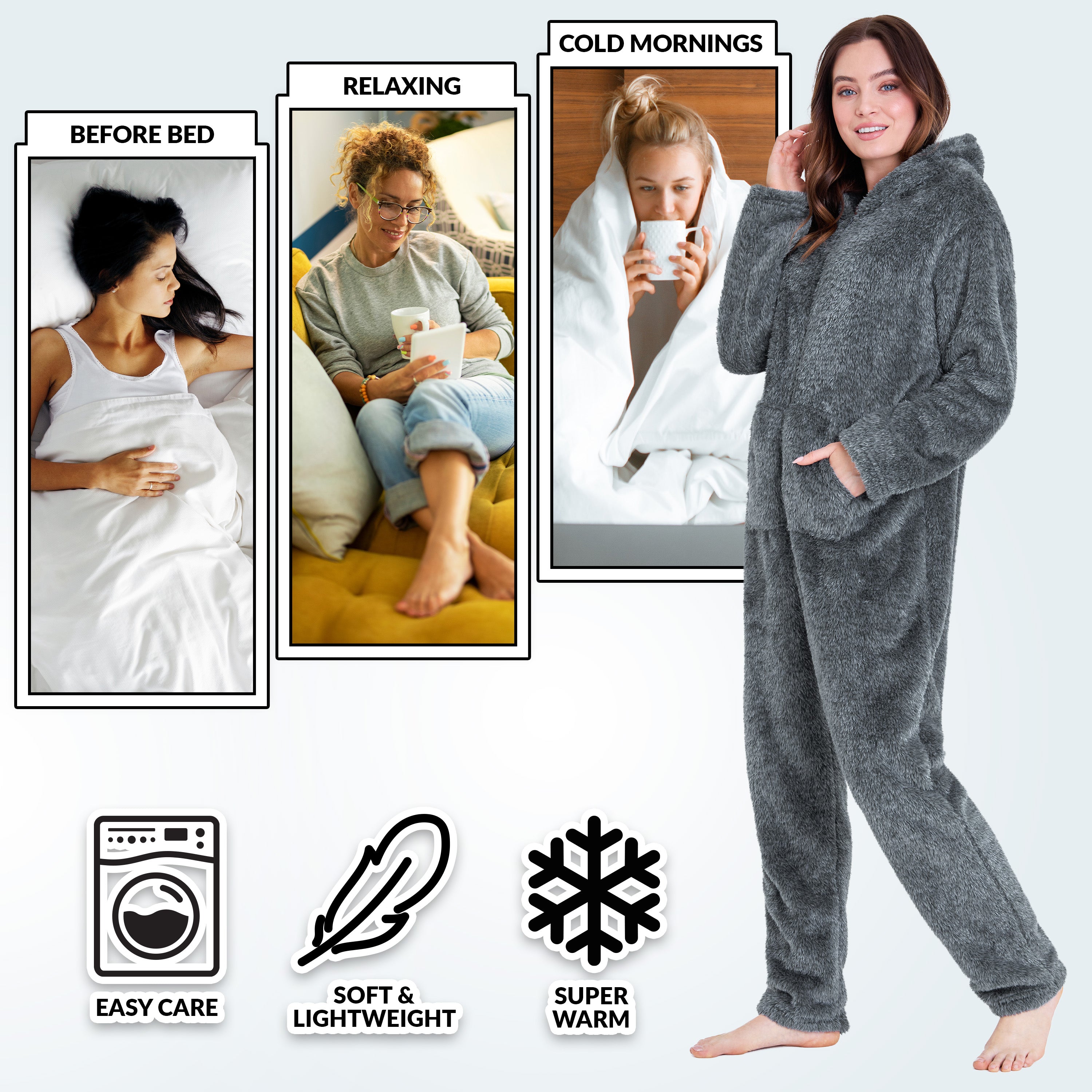 citycomfort-onesie-polaire-femme-capuche-douillette-zip image 4