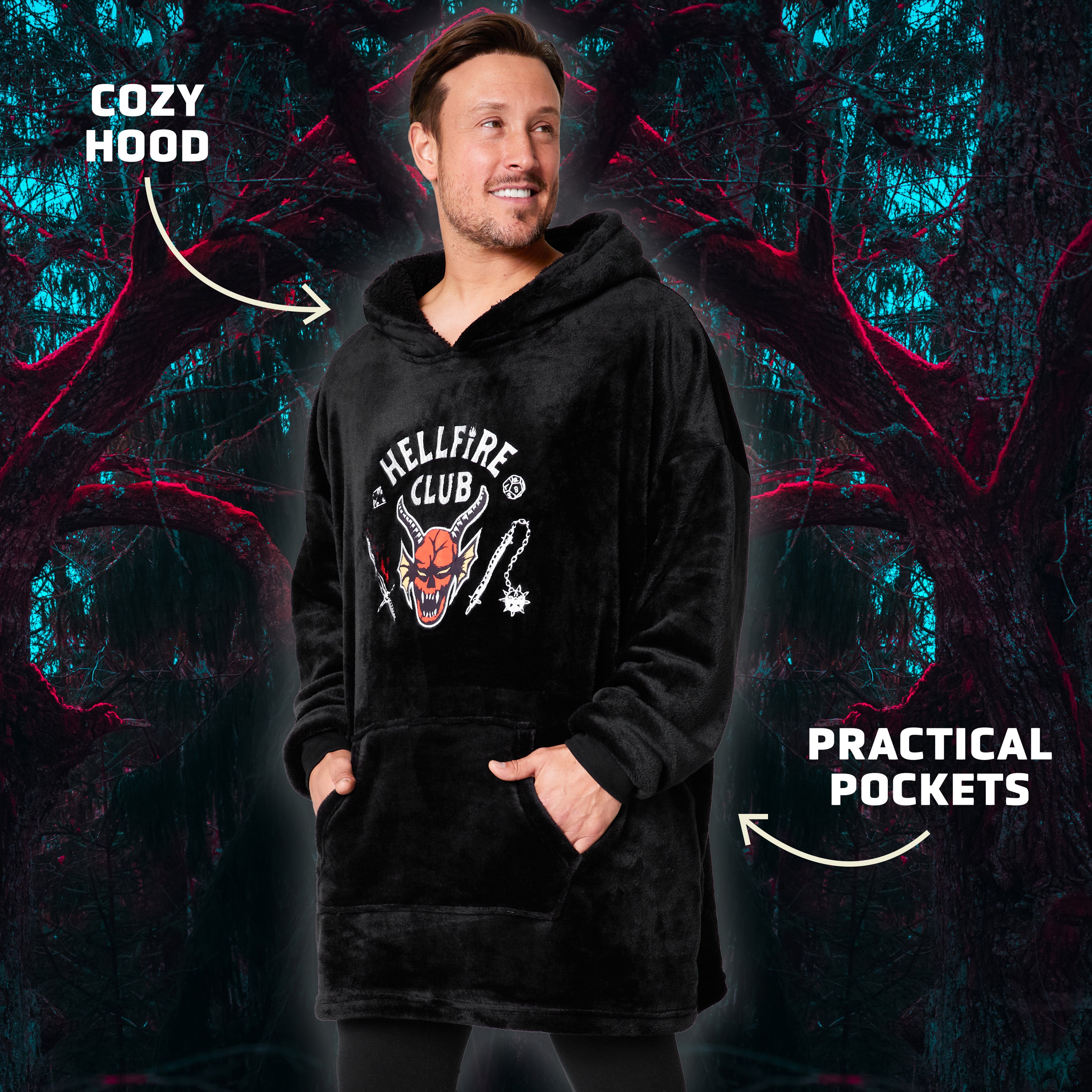 stranger-things-hoodie-plaid-homme-noir-oversize image 5