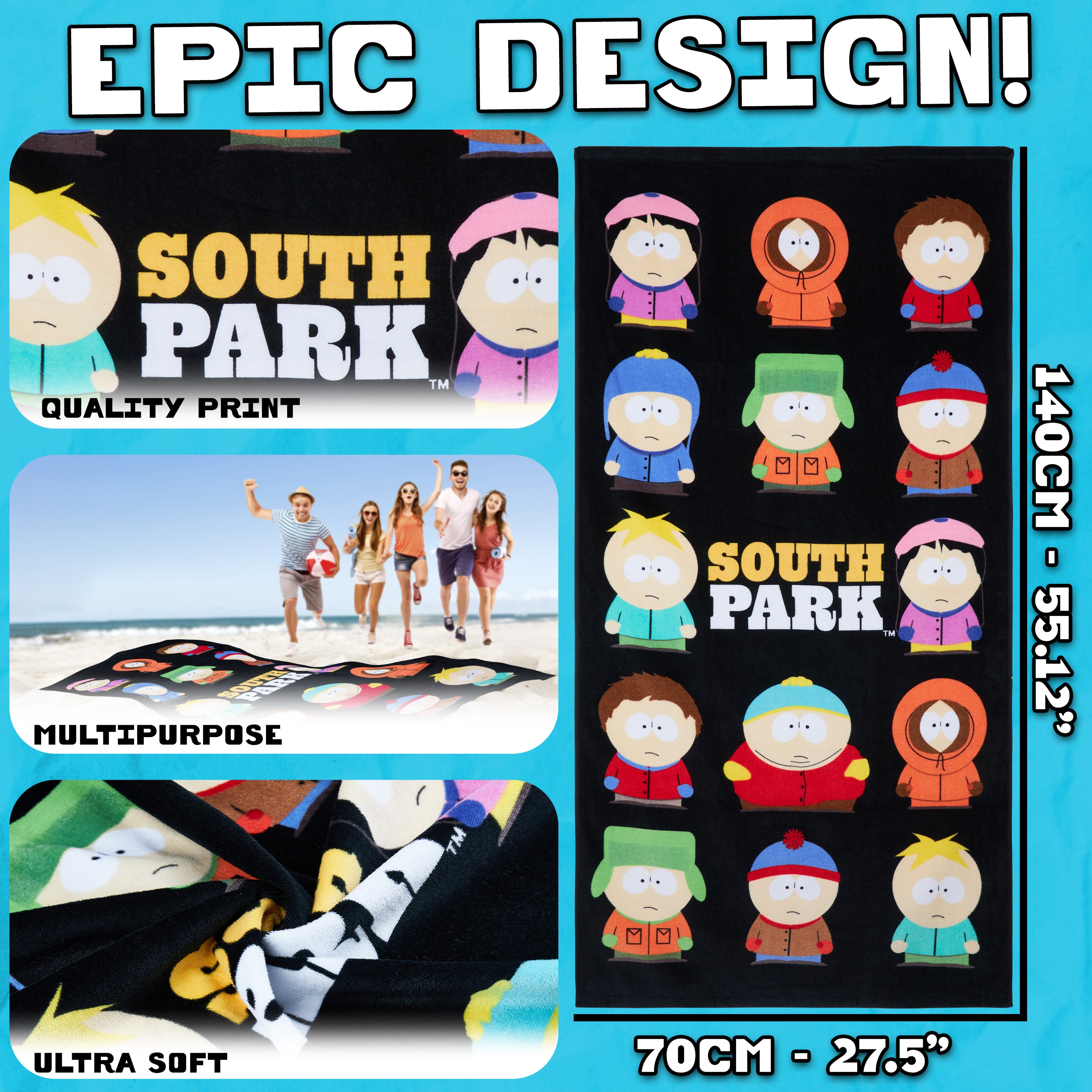 south-park-serviette-de-plage-coton-140x70-cm-stan-et-amis image 6
