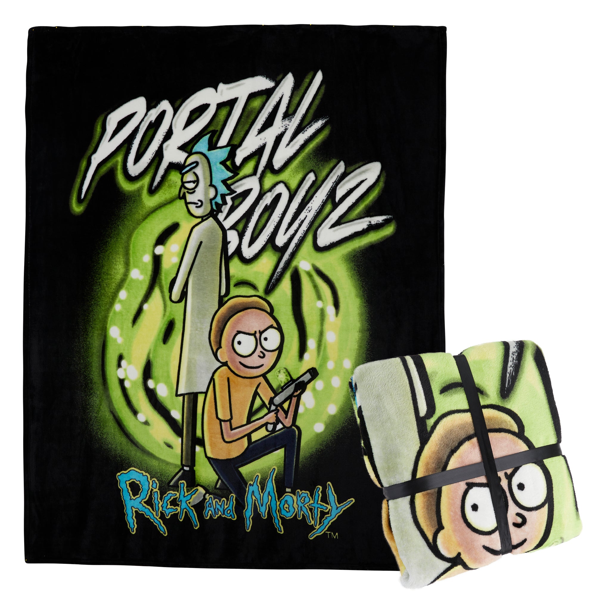 rick-et-morty-plaid-polaire-noir-vert-150x130-cm image 1