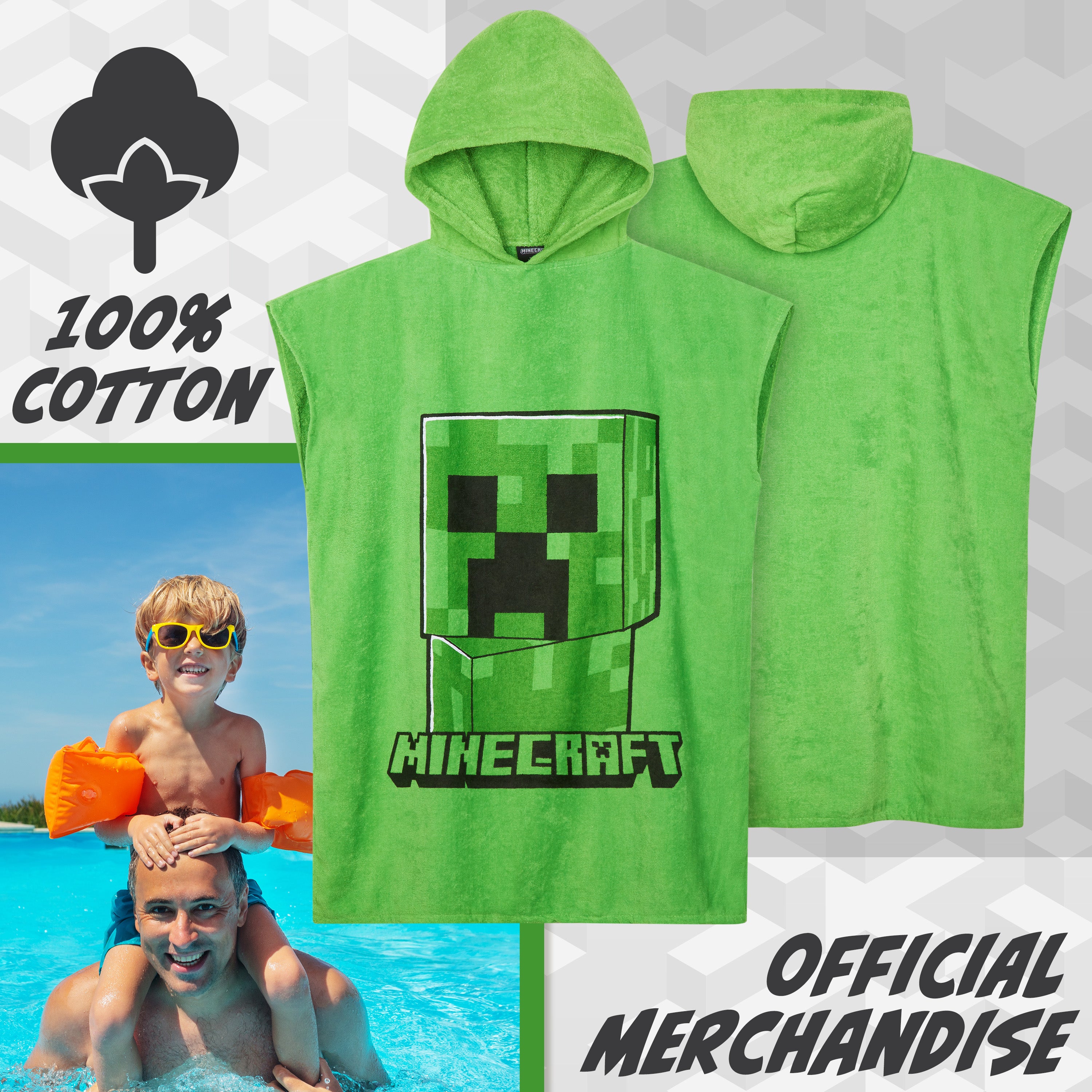 minecraft-poncho-serviette-capuche-enfant-vert-10-13-ans image 3