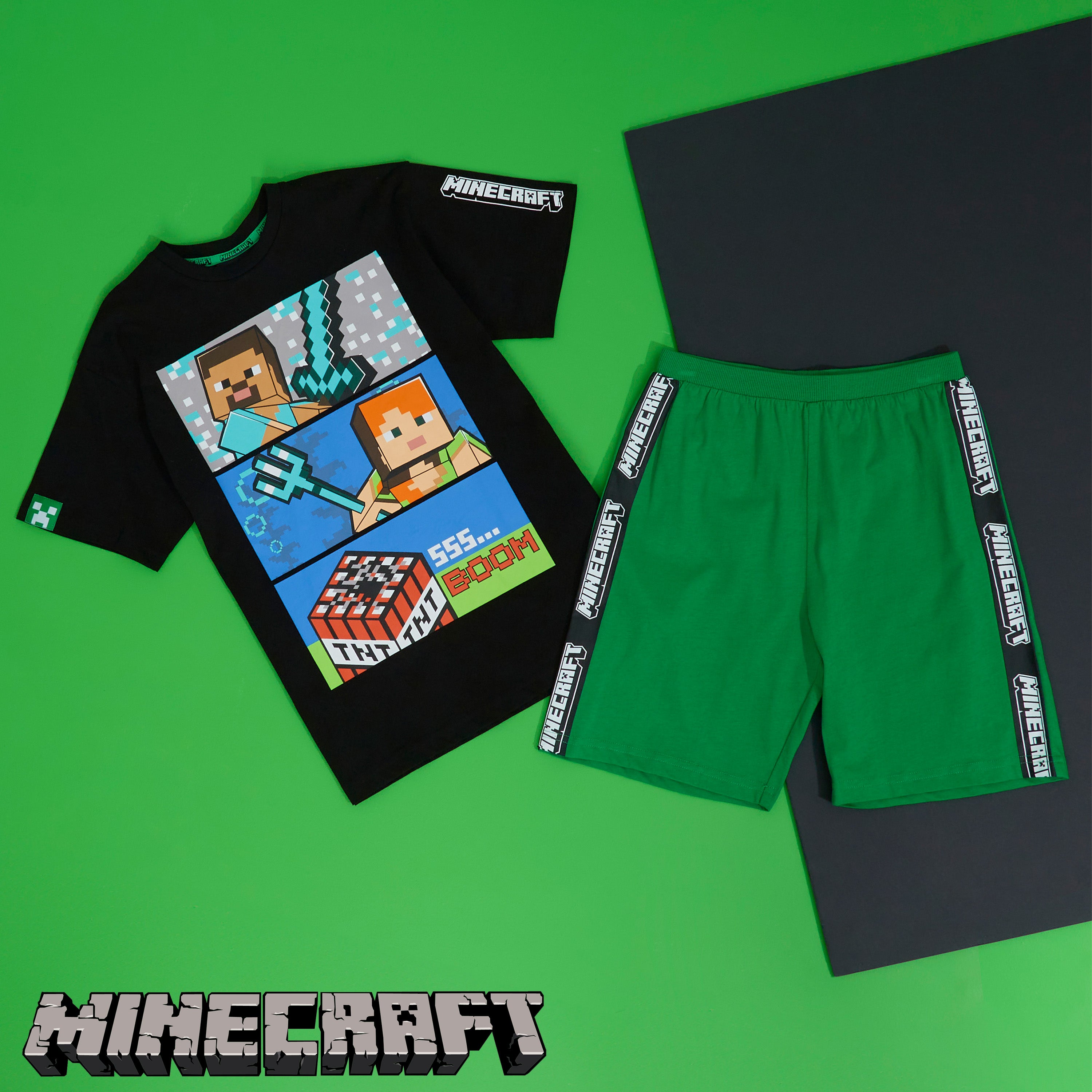 minecraft-pyjama-court-gar-on-coton-t-shirt-short-gamer image 2