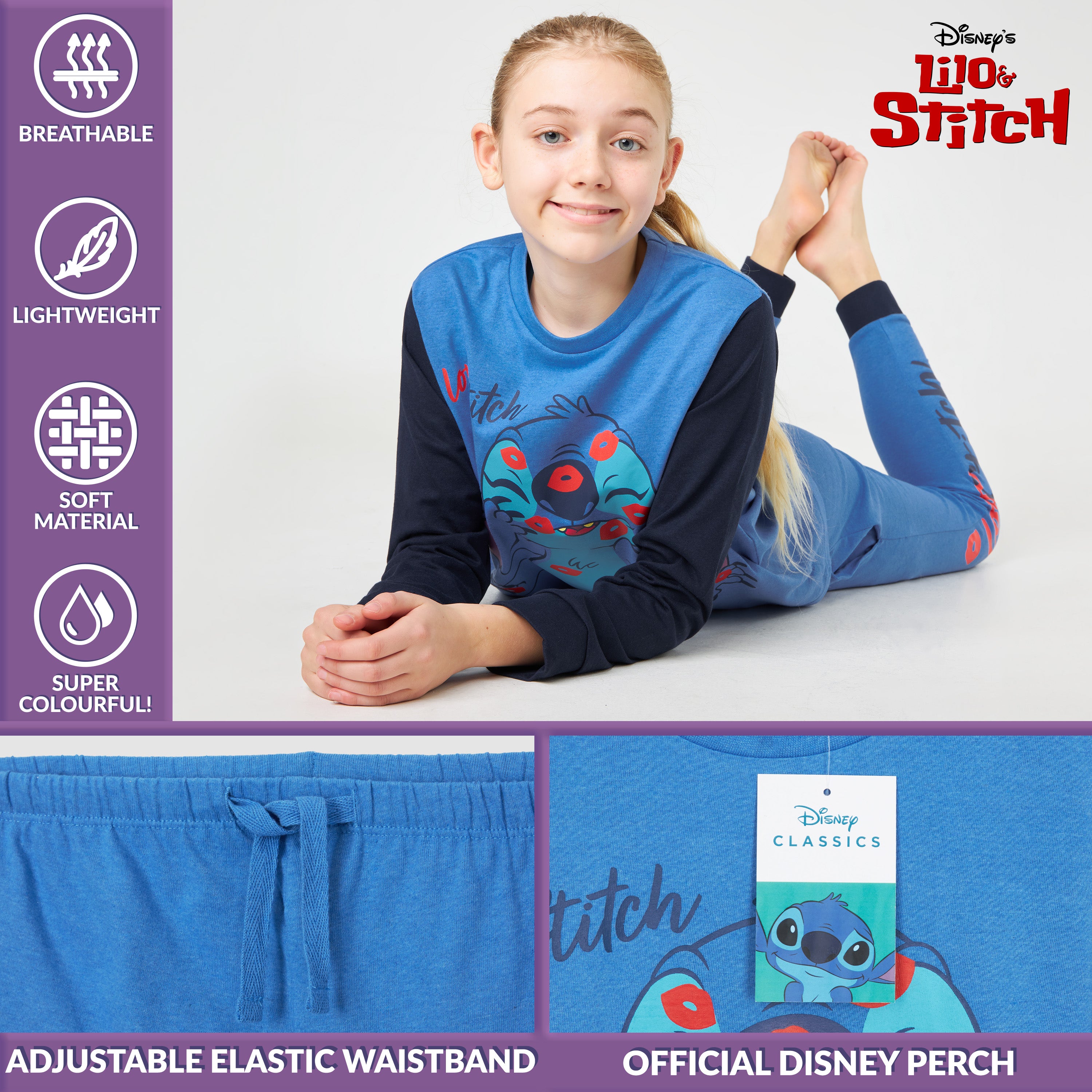disney-stitch-pyjama-fille-2-pi-ces-coton-bleu-9-10-ans image 3