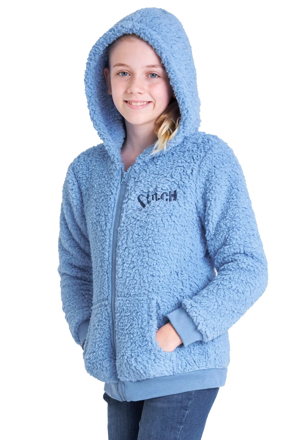 get-trend-girls-hoodie-stitch-sherpa-zip-fille-polaire-bleue image 1