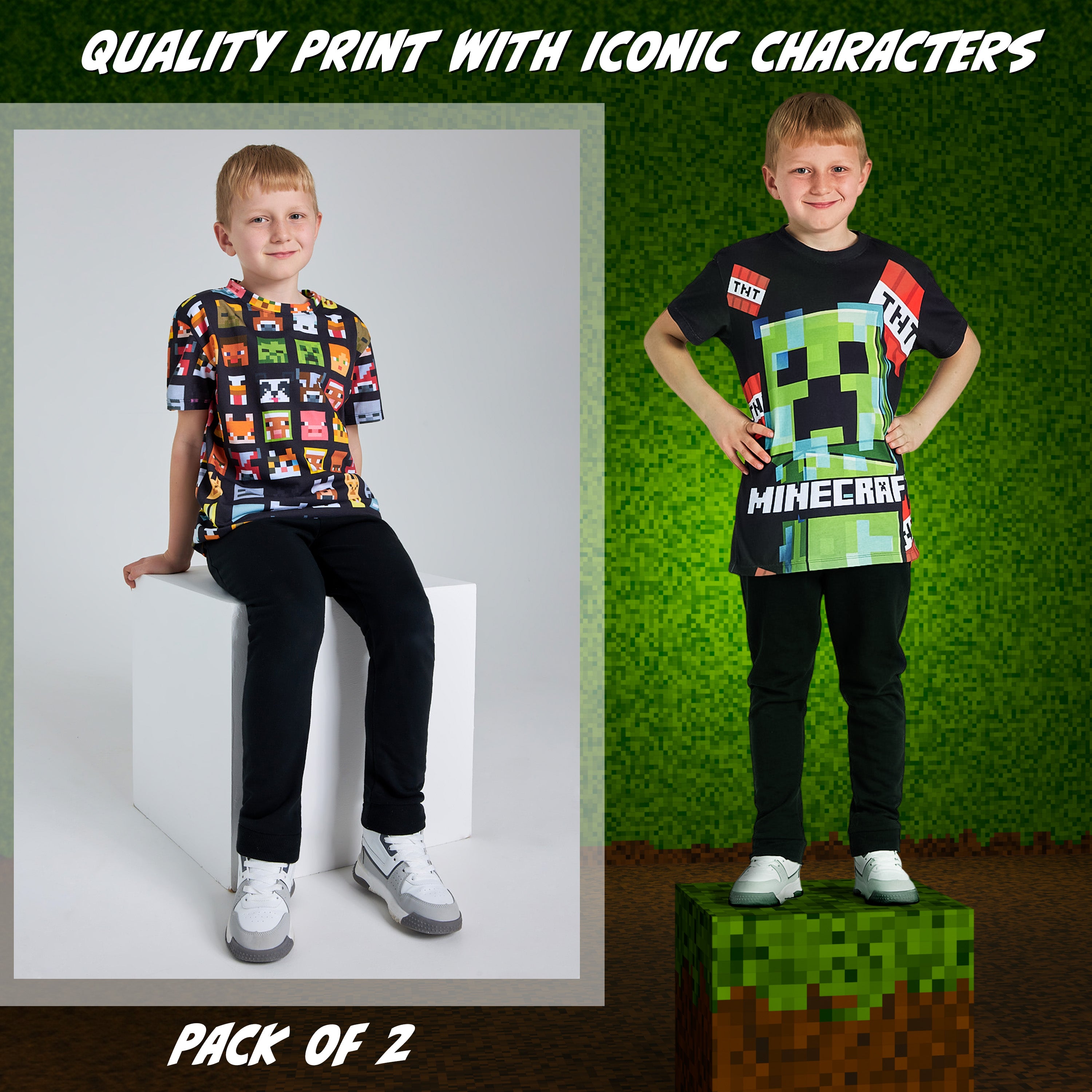 minecraft-t-shirt-gar-on-lot-de-2-coton-col-rond-7-14-ans image 5
