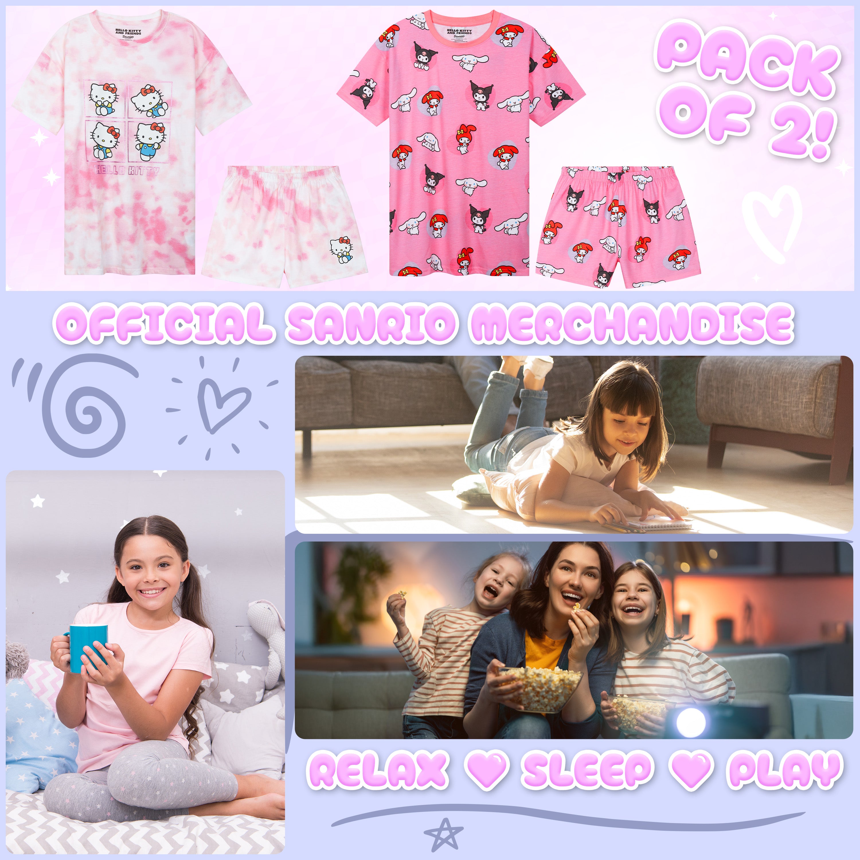 hello-kitty-pyjama-short-fille-lot-2-tee-shirt-et-short-coton image 2