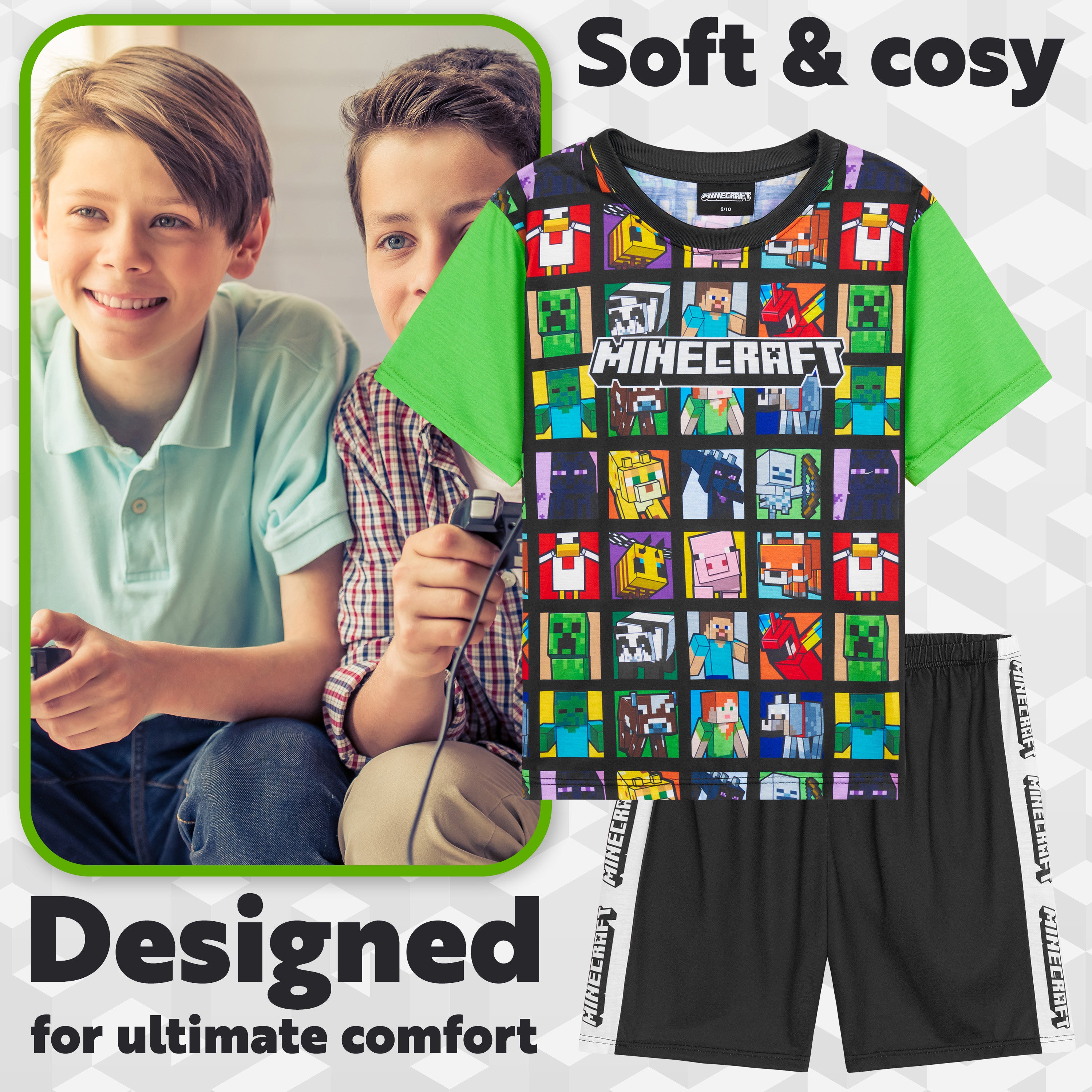 minecraft-pyjama-court-gar-on-manches-courtes-lot-respirant image 4