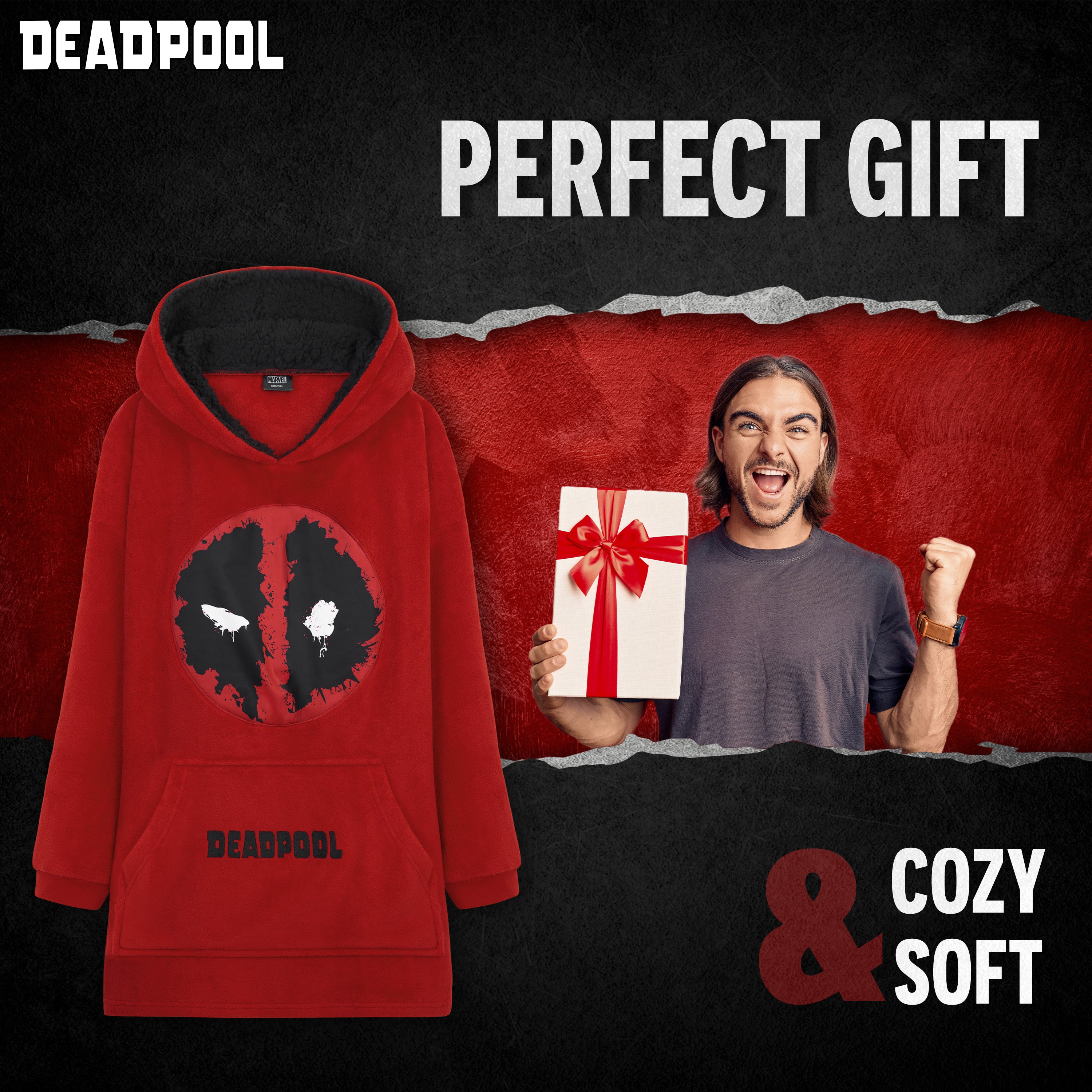 marvel-plaid-sweat-capuche-oversize-homme-ado-deadpool image 2