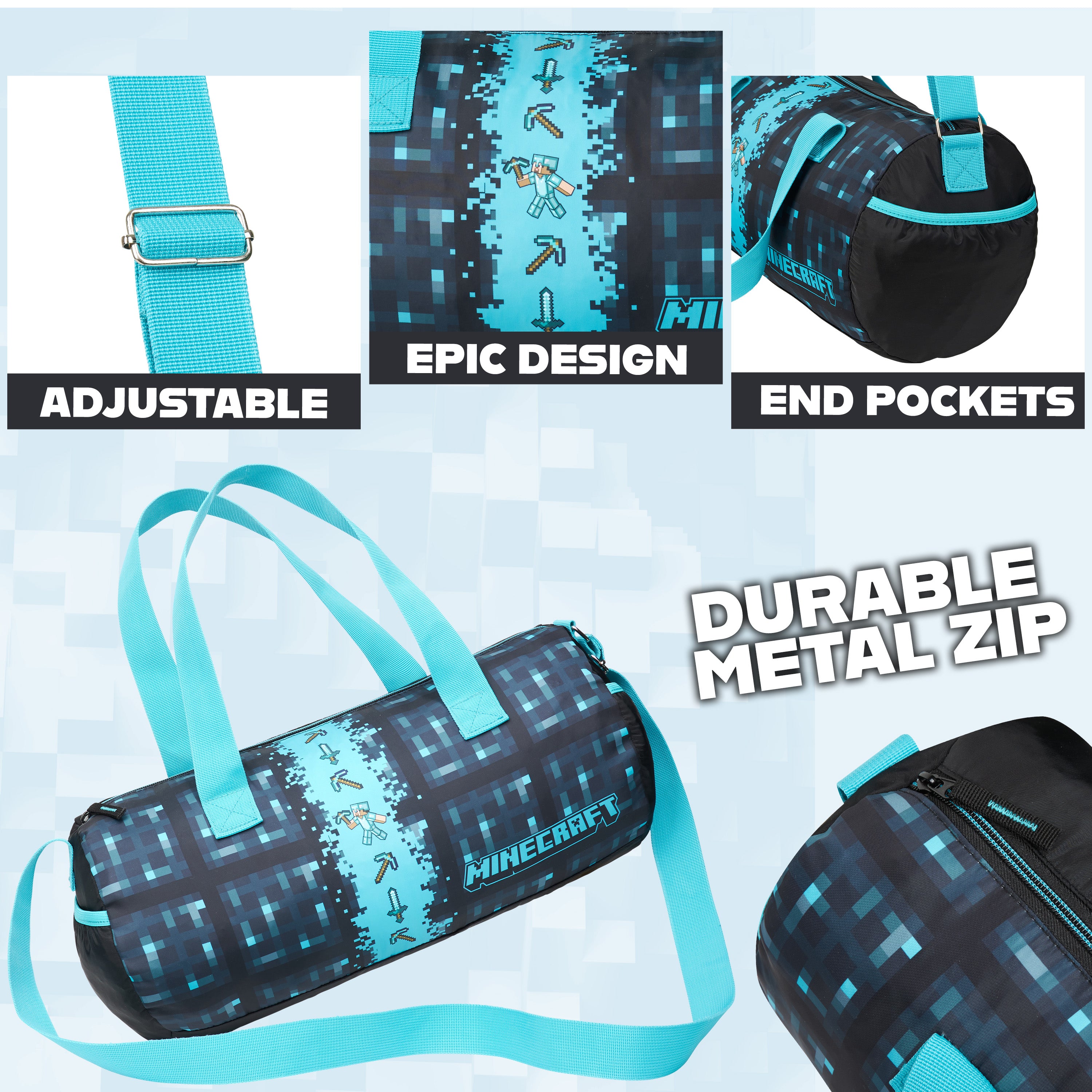 minecraft-creeper-sac-sport-bleu-41x19x18cm-enfant image 4