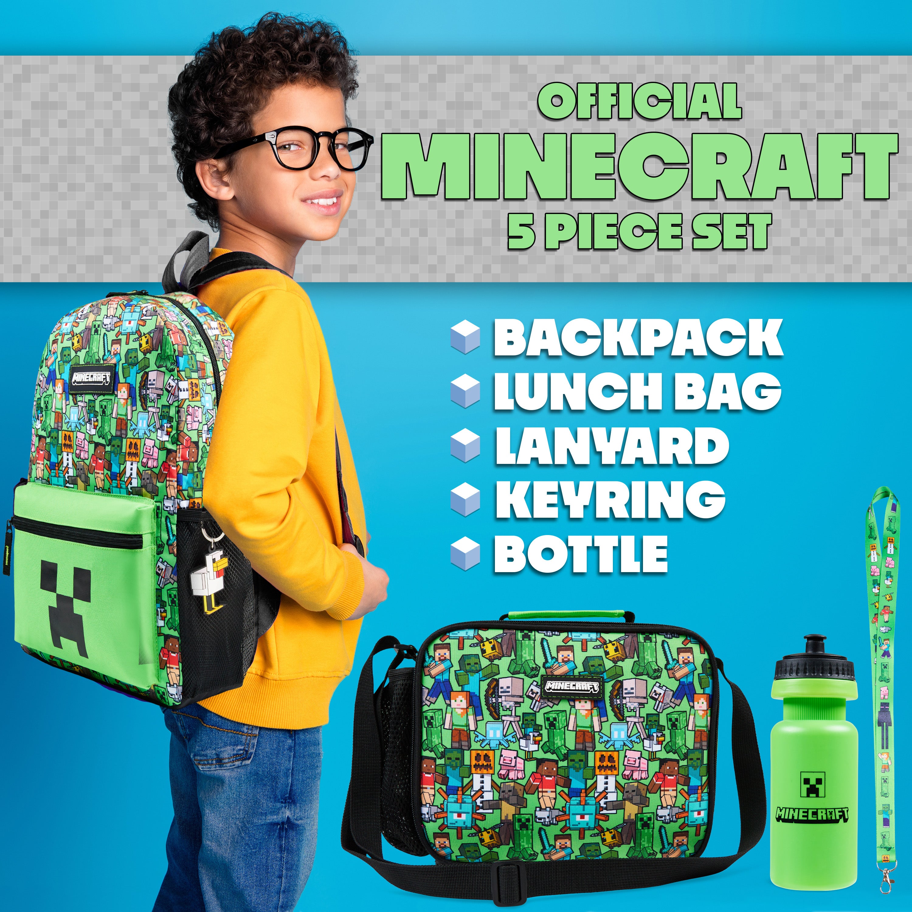 minecraft-ensemble-sac-dos-5-pi-ces-vert-cole-gourde image 2