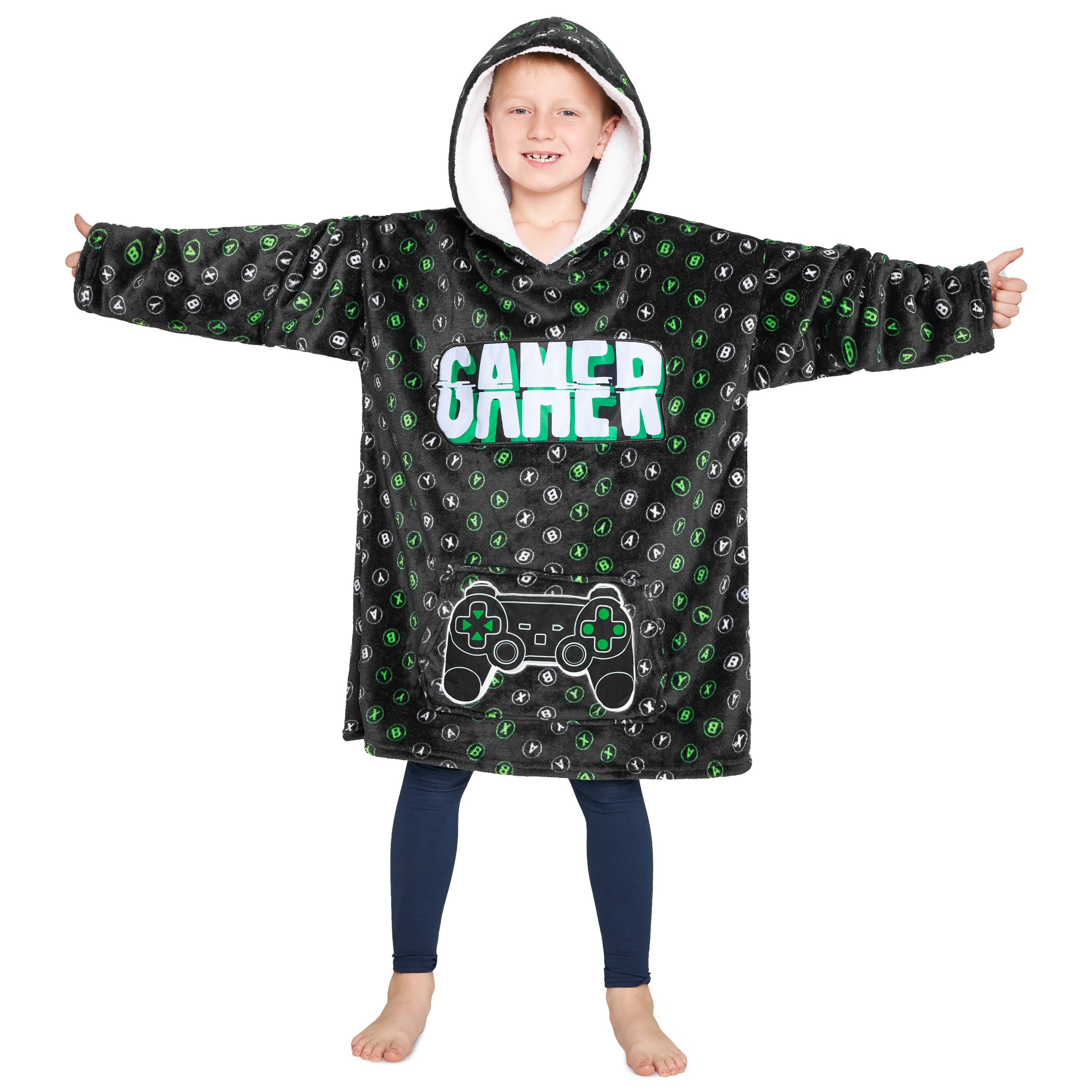 citycomfort-sweat-plaid-enfant-polaire-vert-noir image 1
