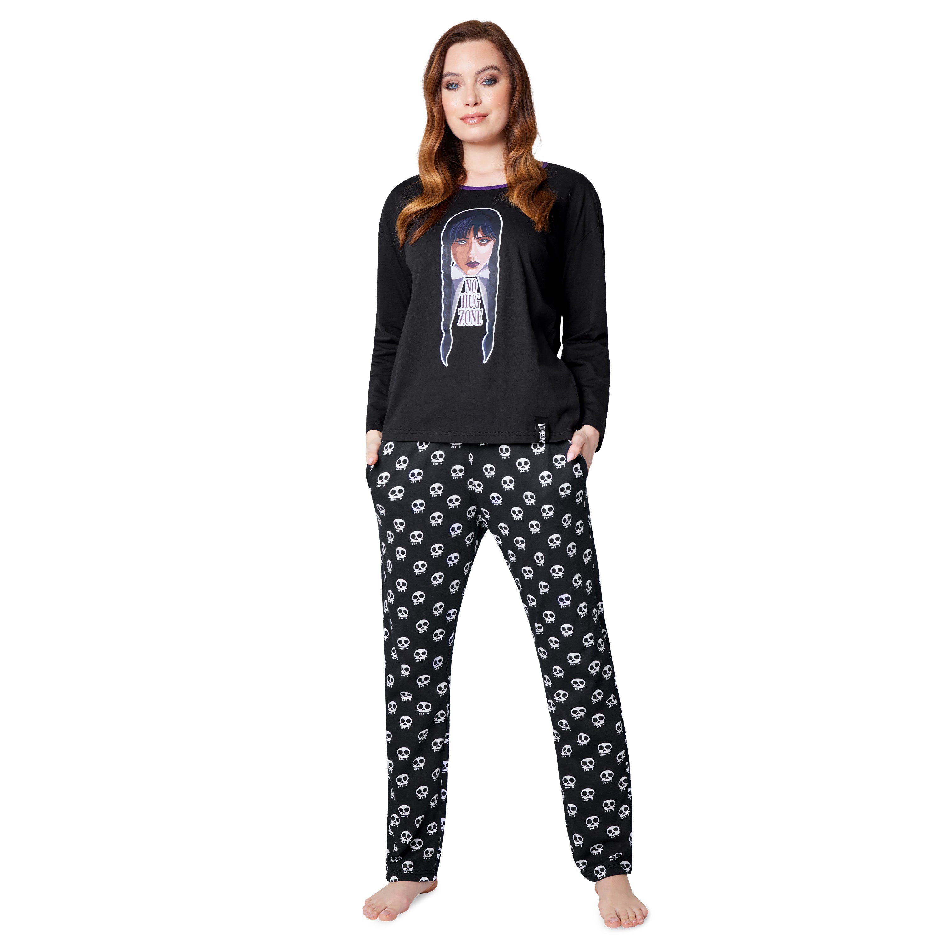 wednesday-pyjama-femme-coton-noir-manches-longues-s-xl image 1