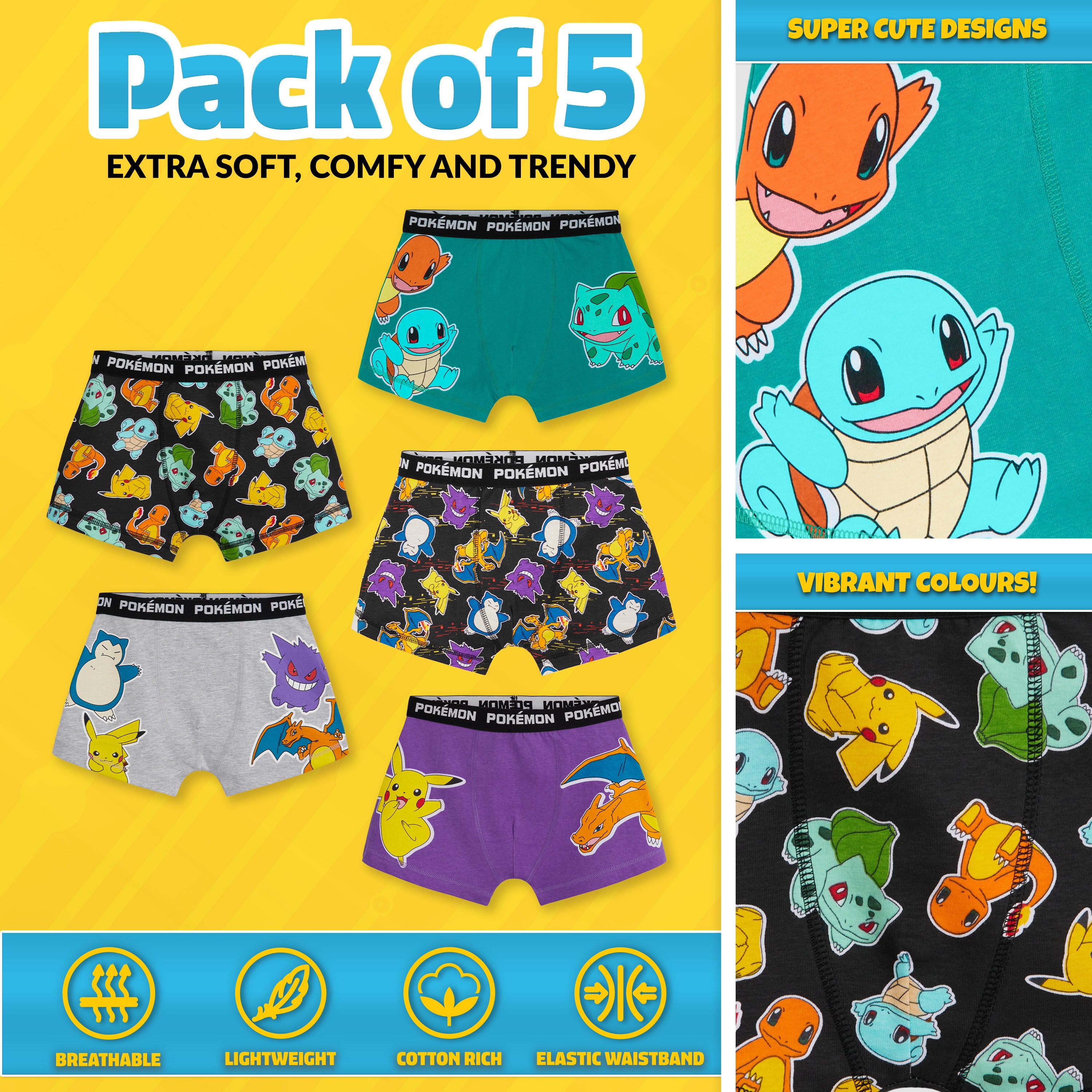 pok-mon-cale-ons-gar-on-boxers-lot-de-5-coton-respirant image 3