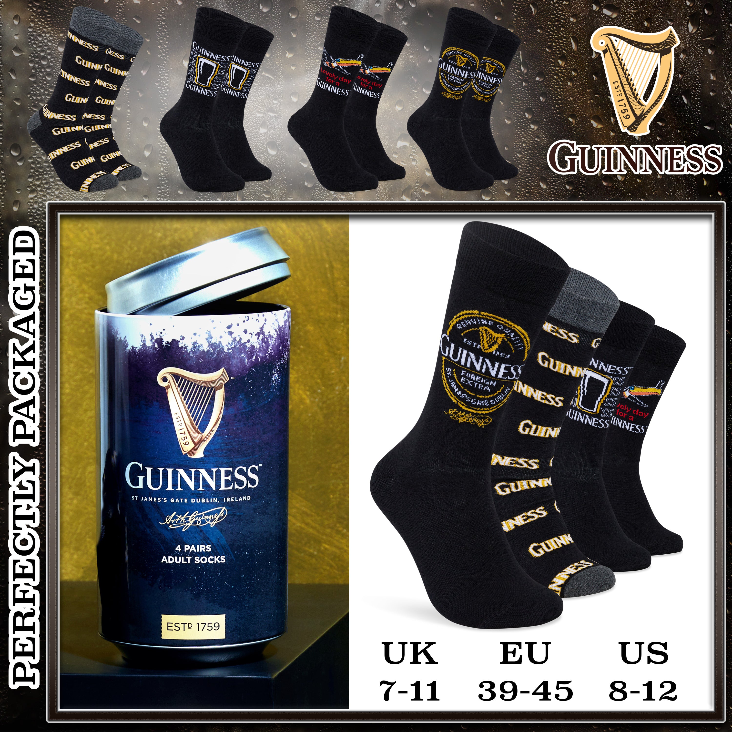 guinness-chaussettes-homme-lot-4-paires-mi-mollet-fun image 6