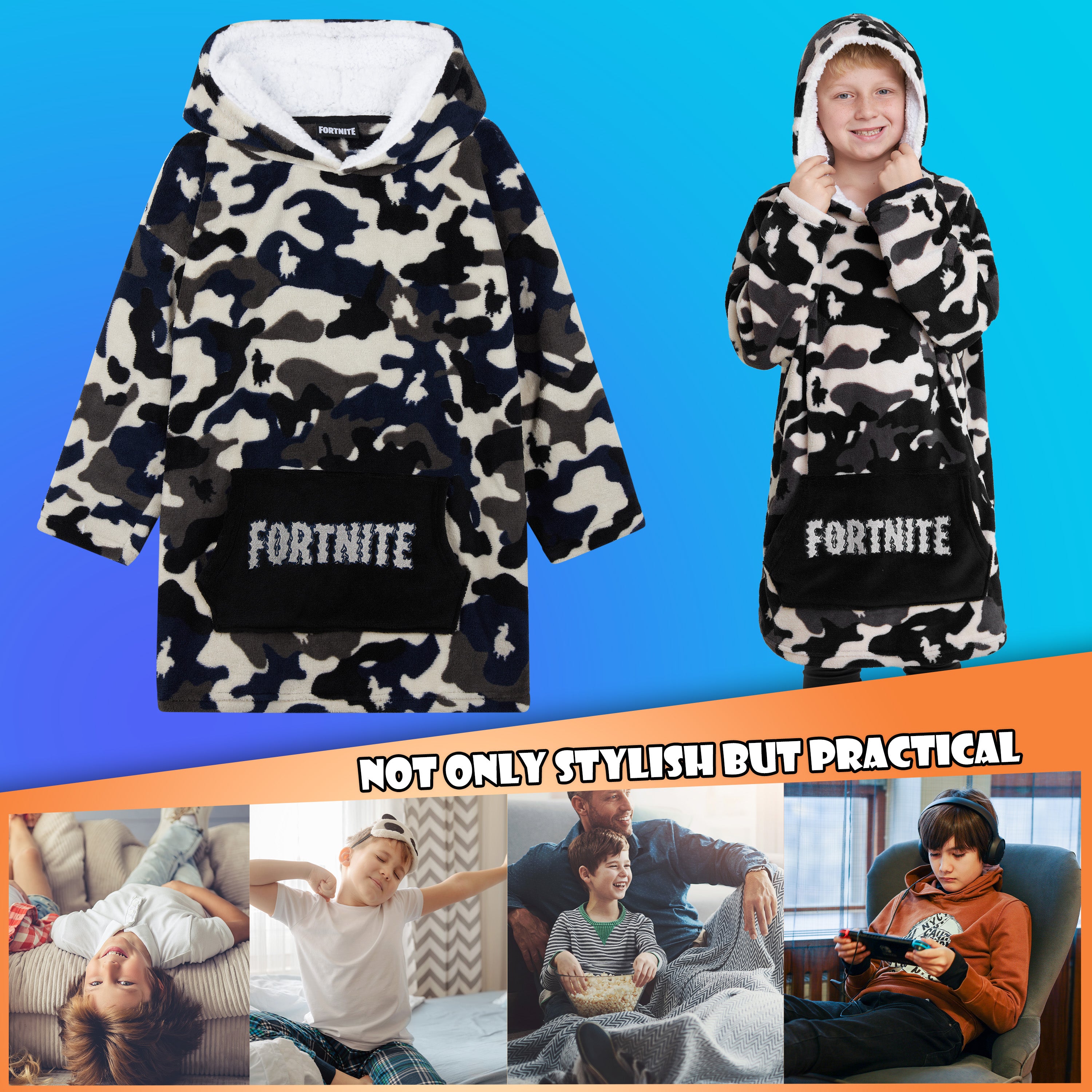 fortnite-hoodie-plaid-enfant-oversize-polaire-capuche image 3