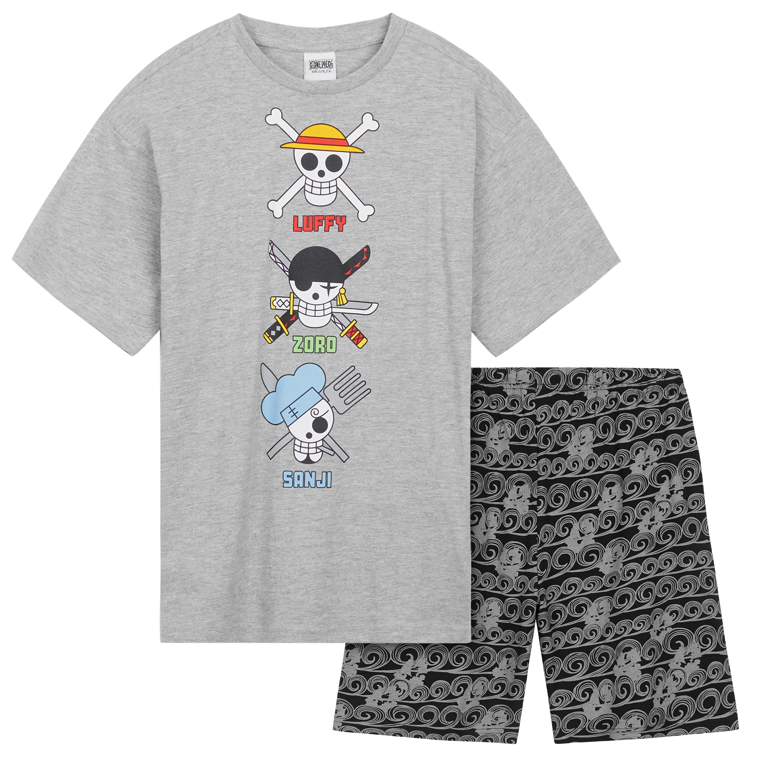 one-piece-pyjama-short-gar-on-gris-noir-coton-9-10-ans image 1
