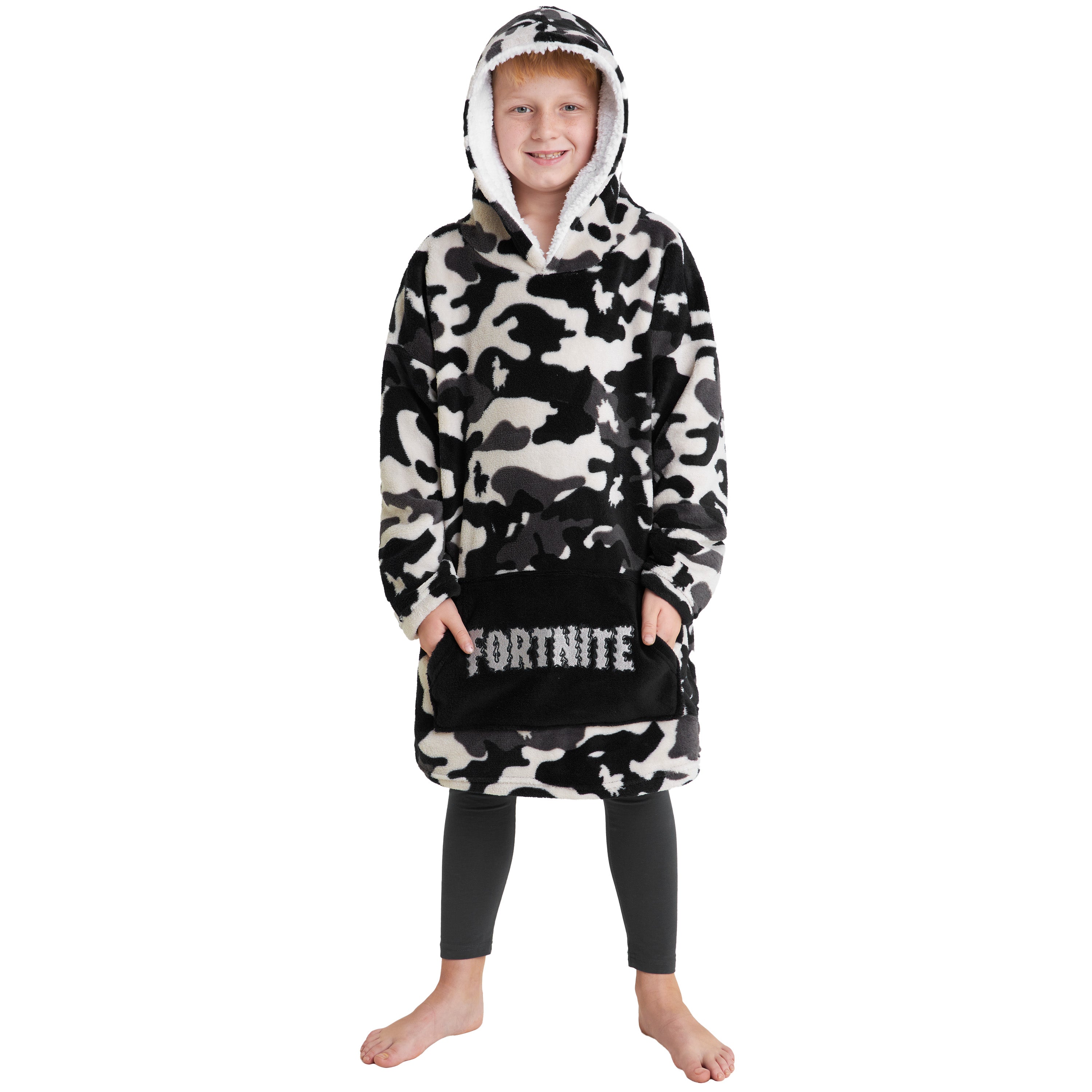 fortnite-hoodie-plaid-enfant-oversize-polaire-capuche image 1