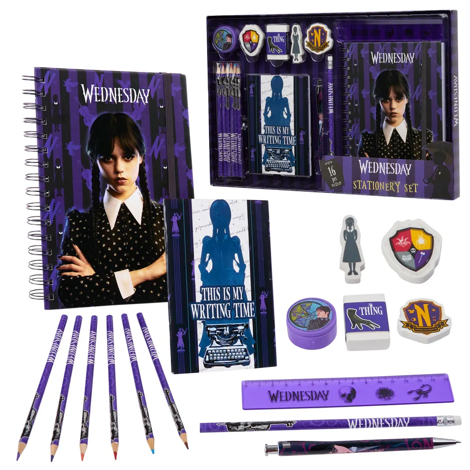 wednesday-set-papeterie-fille-16-pi-ces-carnets-gothique image 1