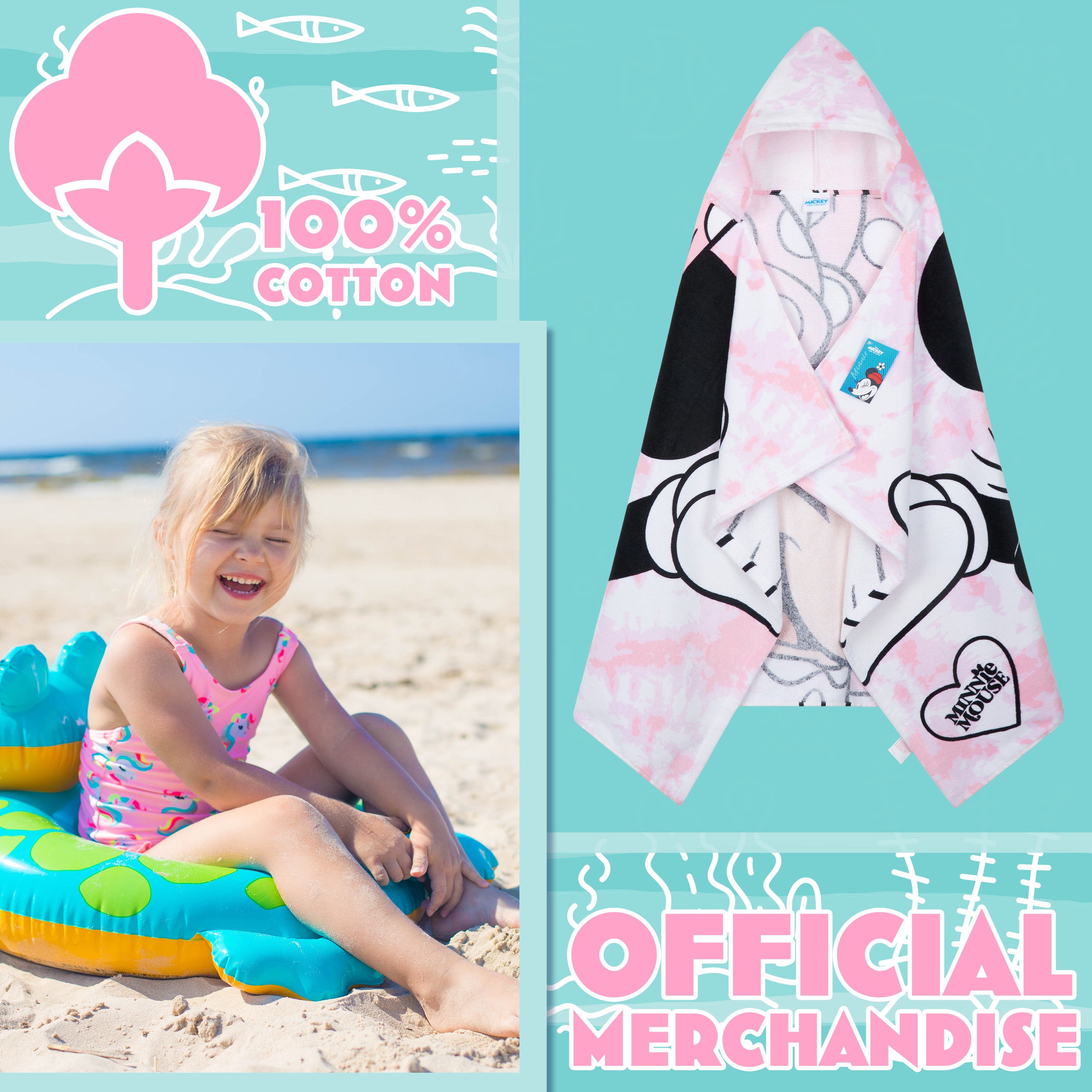 disney-minnie-serviette-capuche-enfant-blanc-rose-3-7-ans image 3