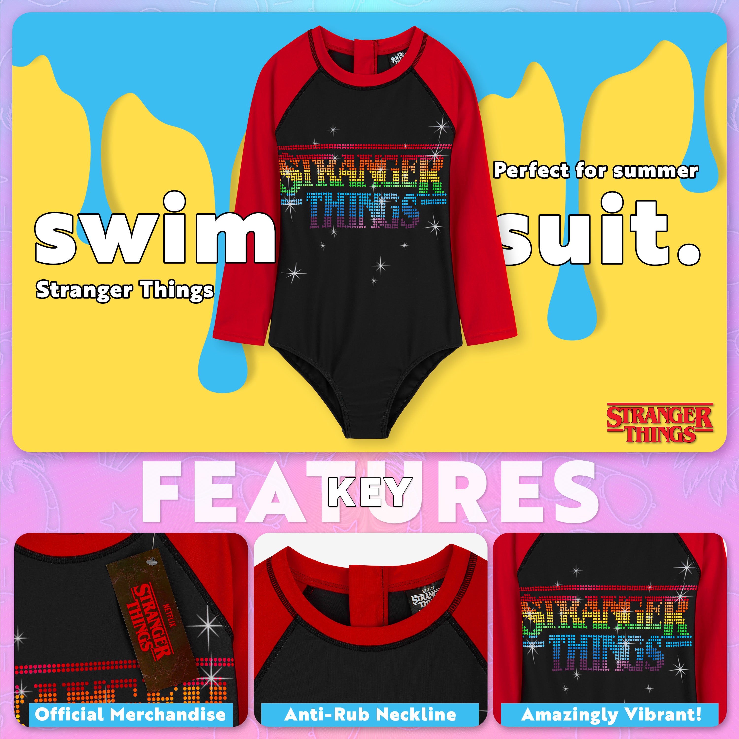 stranger-things-maillot-de-bain-1-pi-ce-fille-manches-longues-9-10-ans image 3
