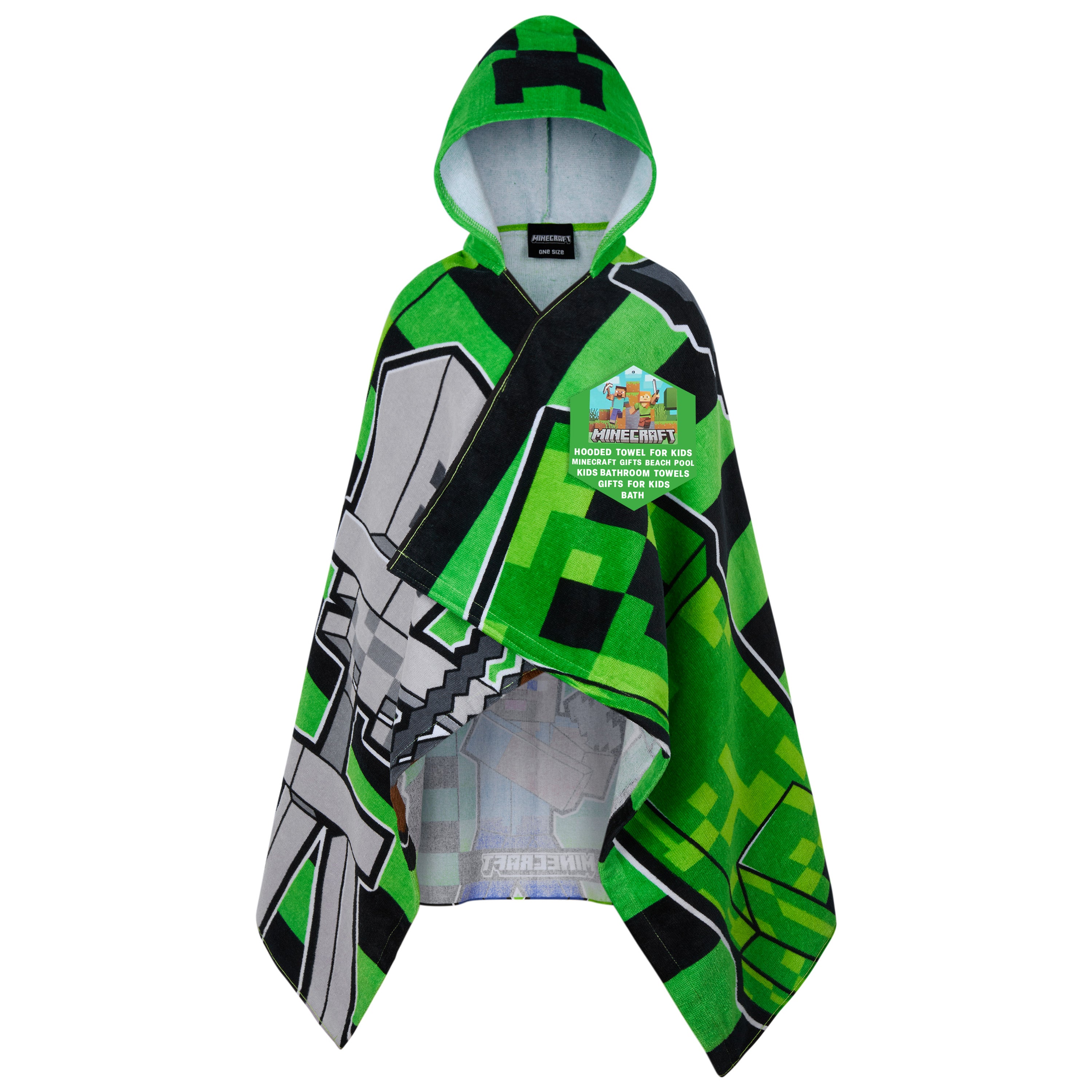 minecraft-serviette-poncho-capuche-creeper-noir-bleu-6-9-ans image 1