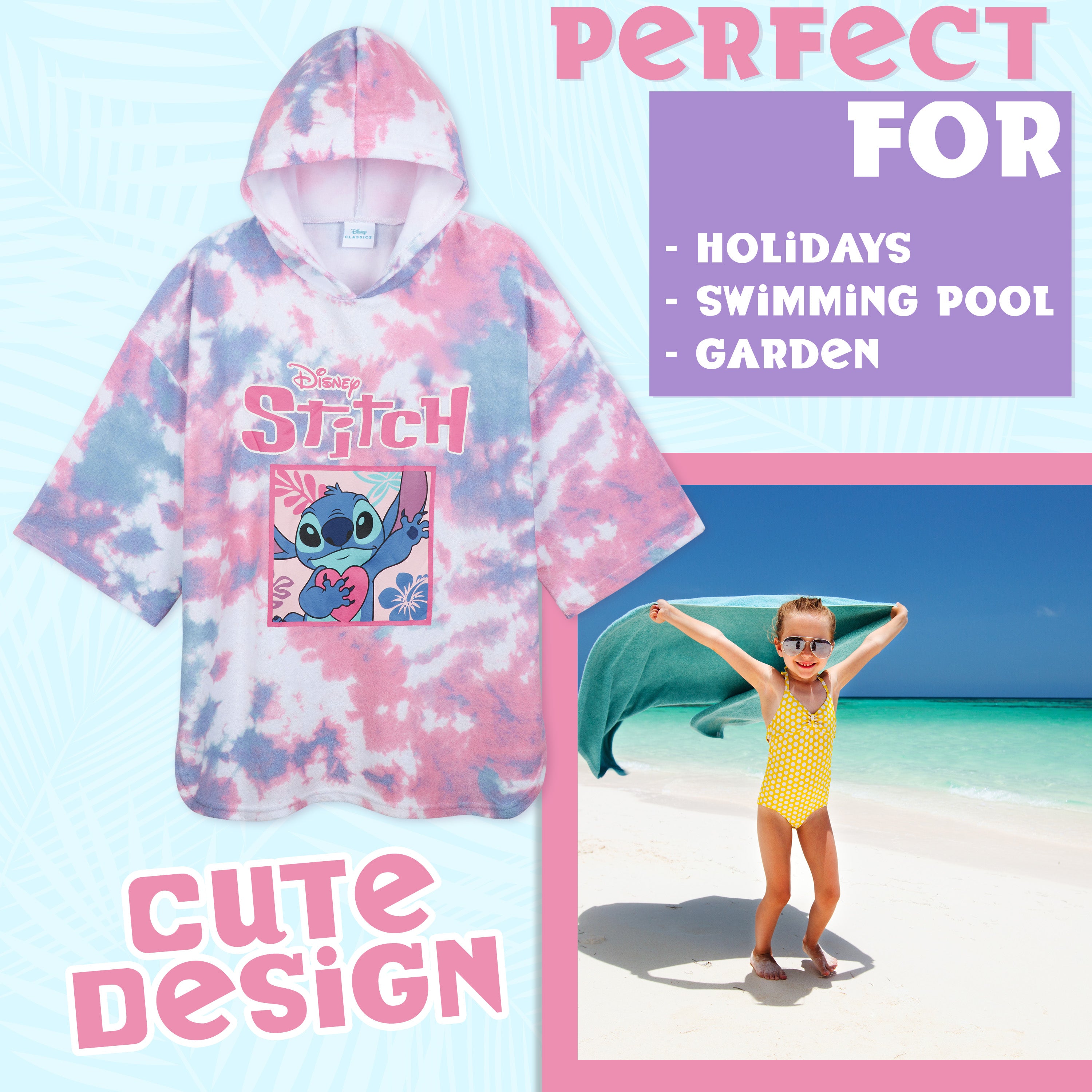 disney-stitch-poncho-serviette-capuche-10-13-ans-rose image 2