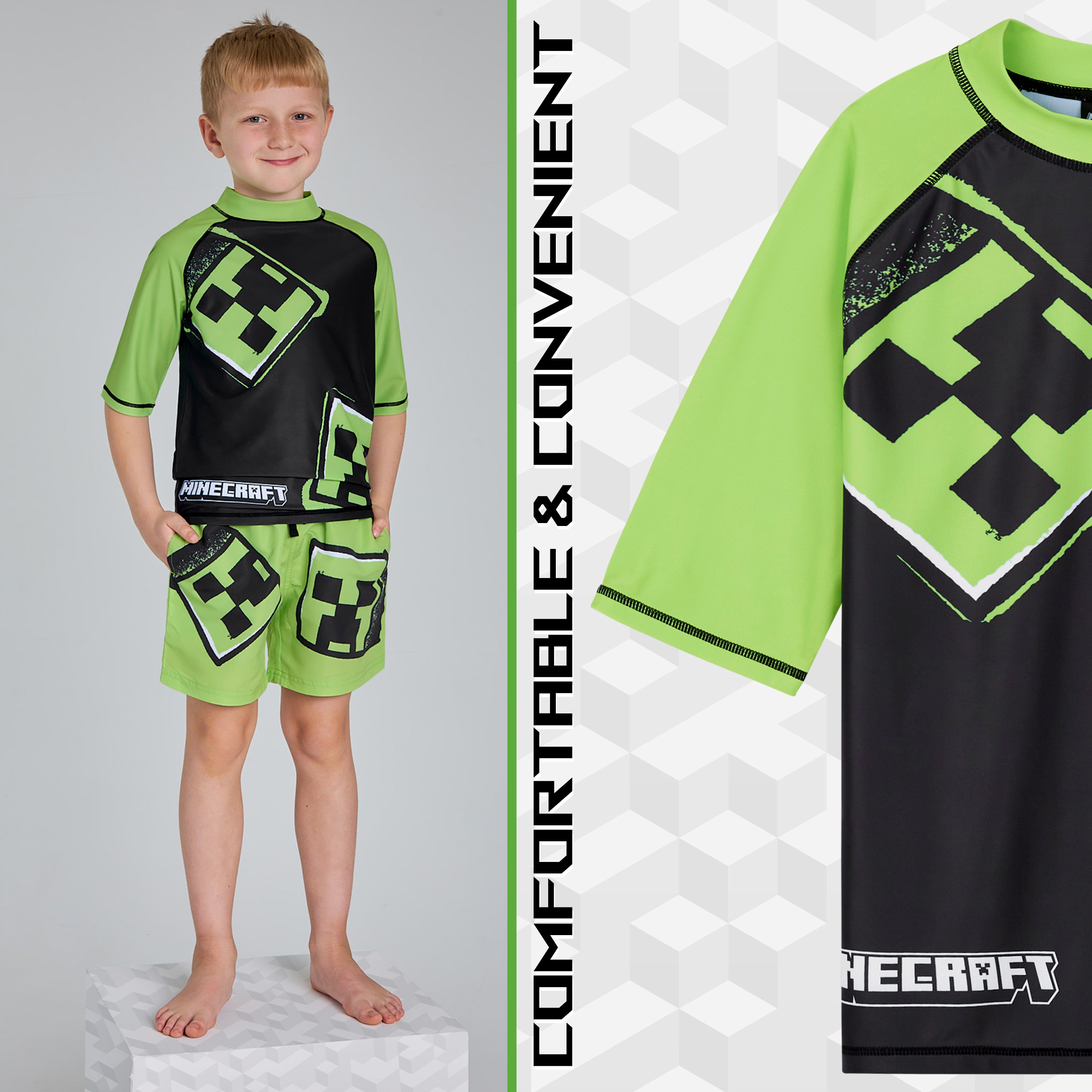 minecraft-maillot-de-bain-gar-on-2-pi-ces-vert-noir image 5