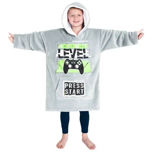 citycomfort-sweat-plaid-enfant-gris-vert-polaire image 1