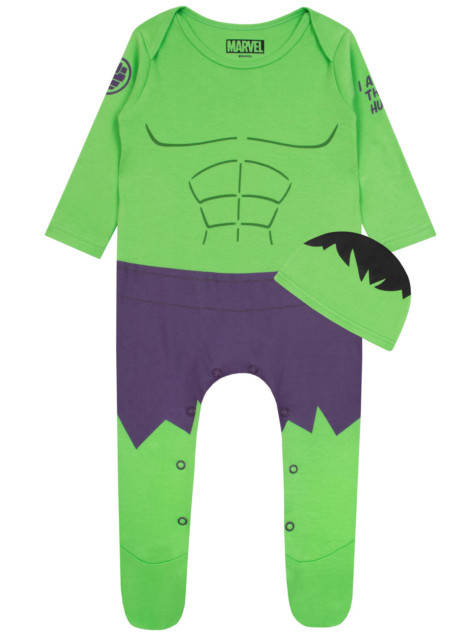 marvel-hulk-body-b-b-coton-0-3-mois-avec-bonnet image 1