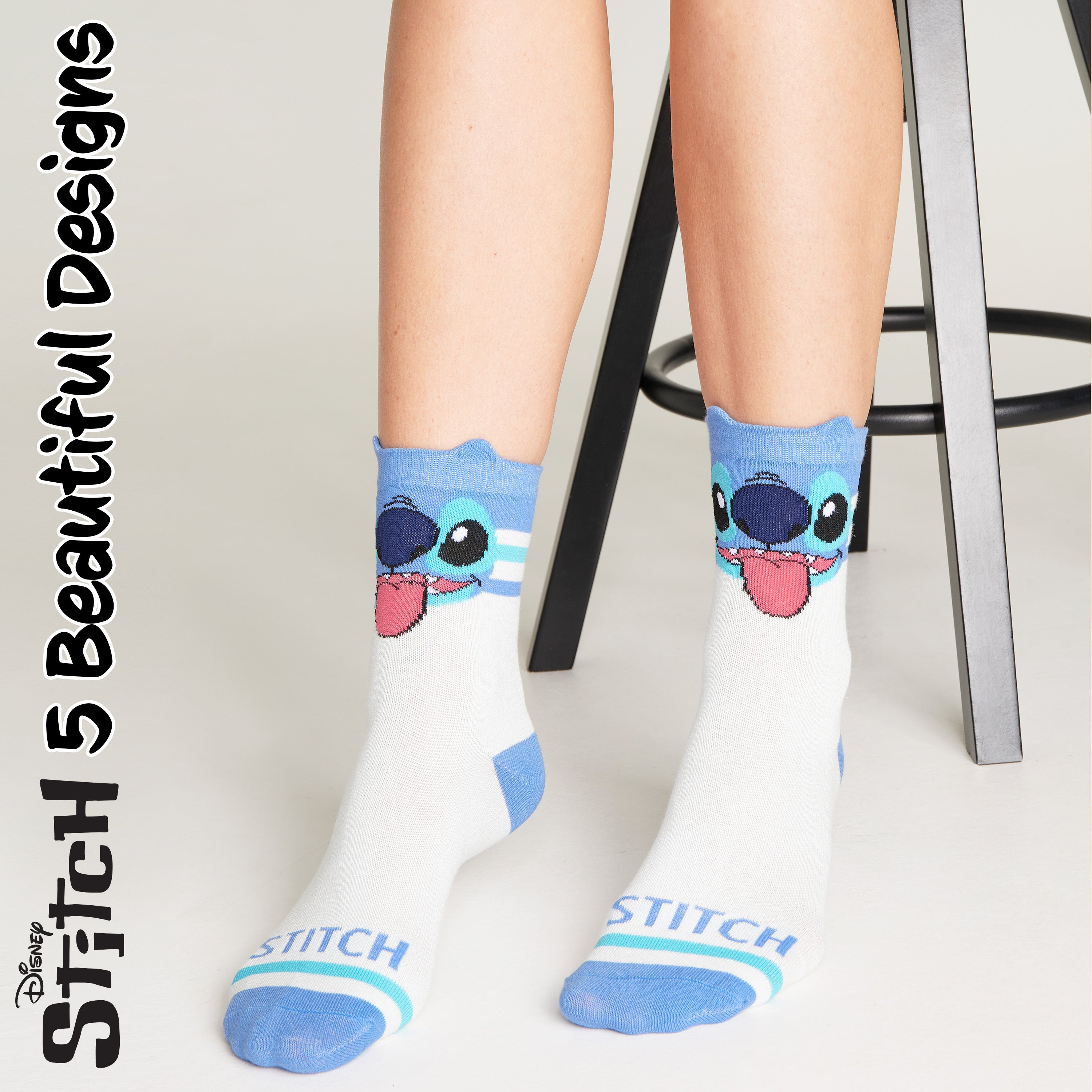 disney-chaussettes-femme-stitch-lot-5-paires-rose-bleu-coton image 7
