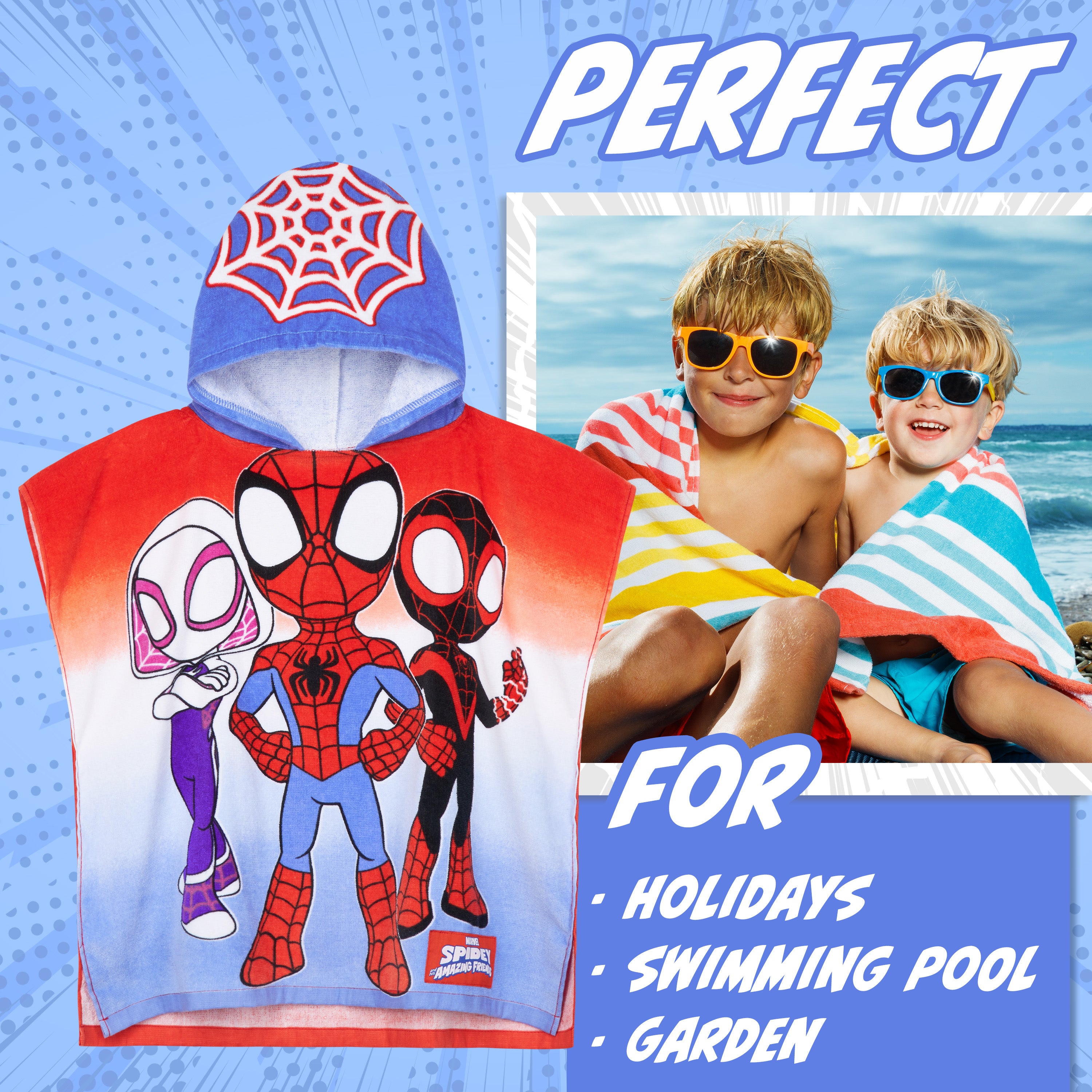 marvel-spidey-serviette-poncho-capuche-enfant-bleu-rouge image 2