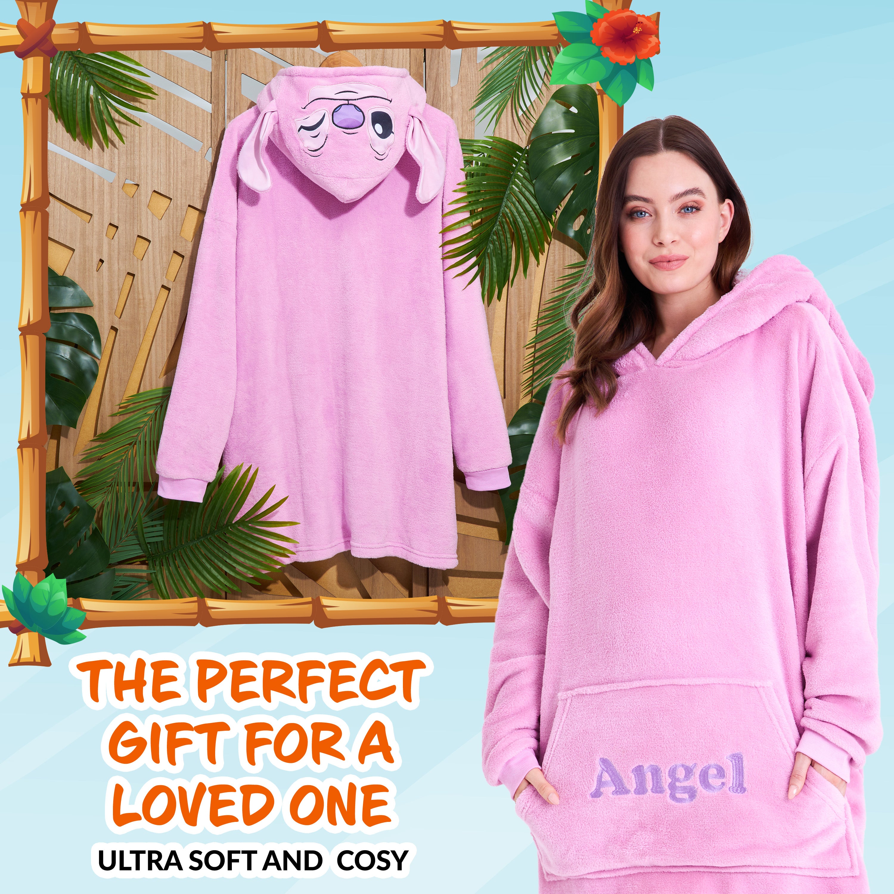 disney-stitch-plaid-sweat-capuche-femme-angel-rose-taille-unique image 2