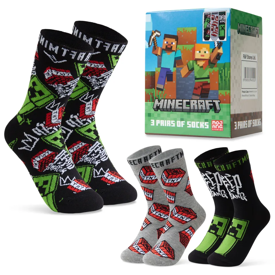 minecraft-chaussettes-gar-on-coton-lot-de-3-cheville-7-10-ans image 1
