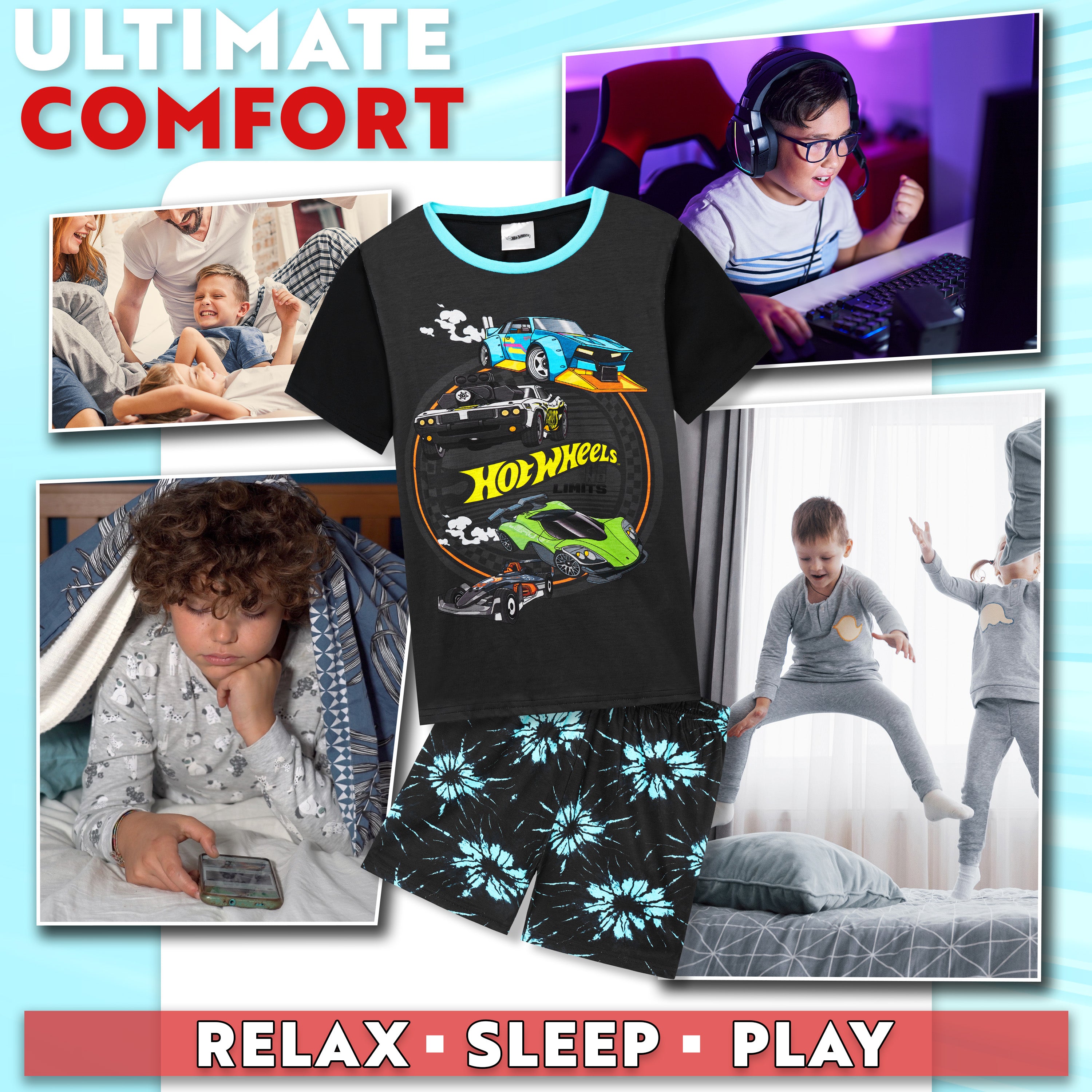hot-wheels-boys-pyjama-short-gar-on-2-pi-ces-5-6-ans-voitures image 3