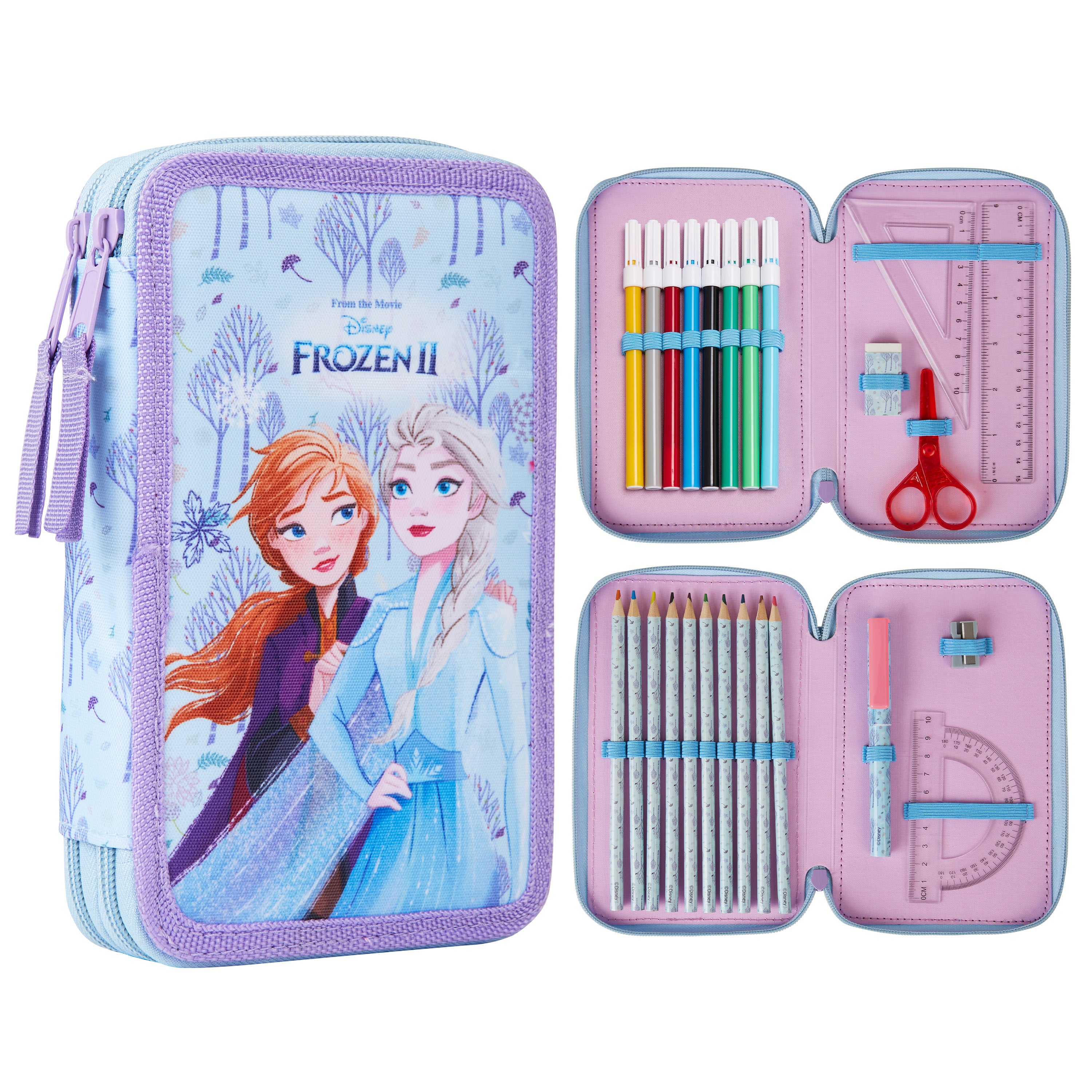 disney-frozen-trousse-garnie-double-zip-bleue-feutres image 1