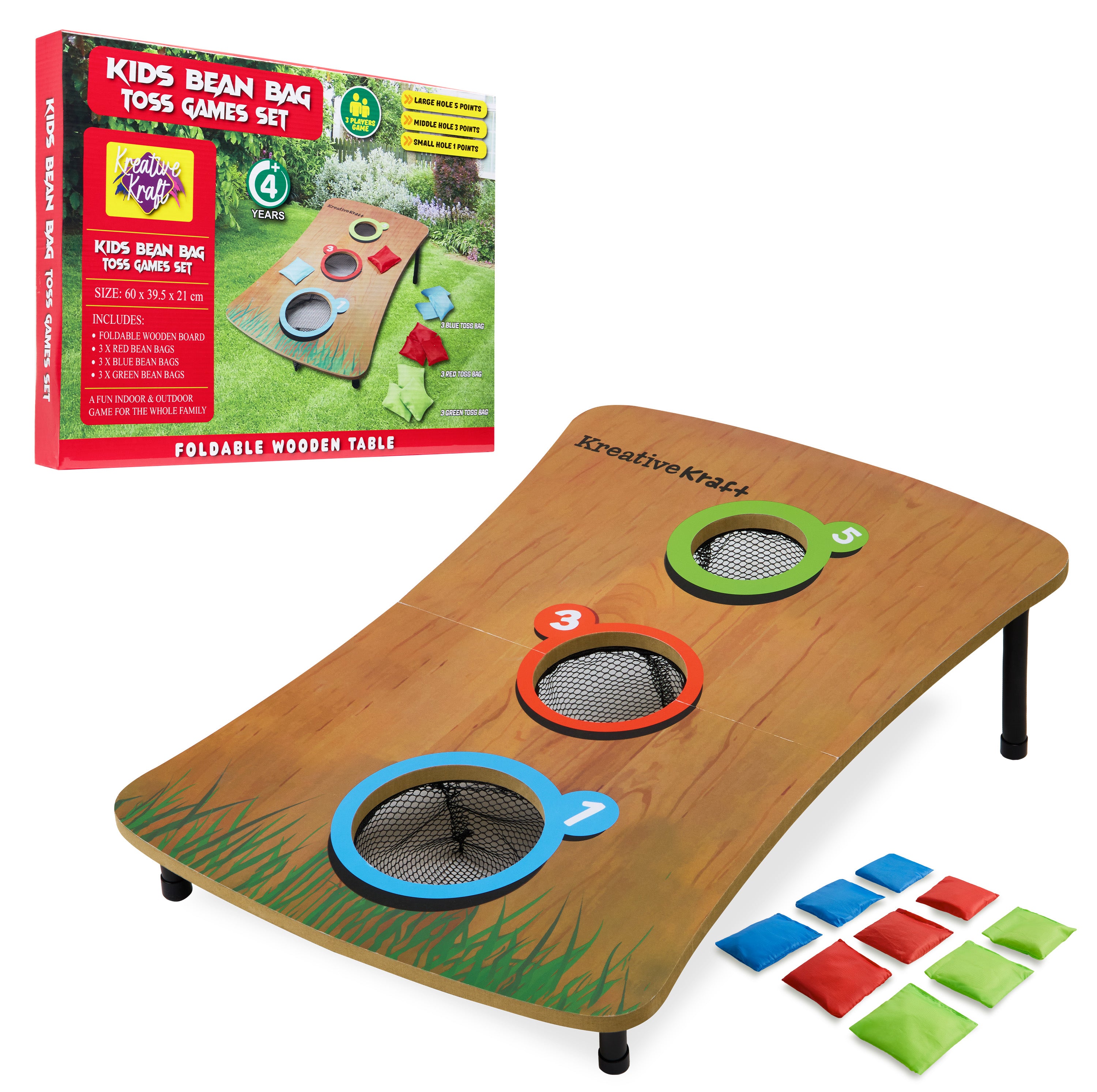kreativekraft-bean-bag-toss-jeu-de-cornhole-bois-9-sacs image 1