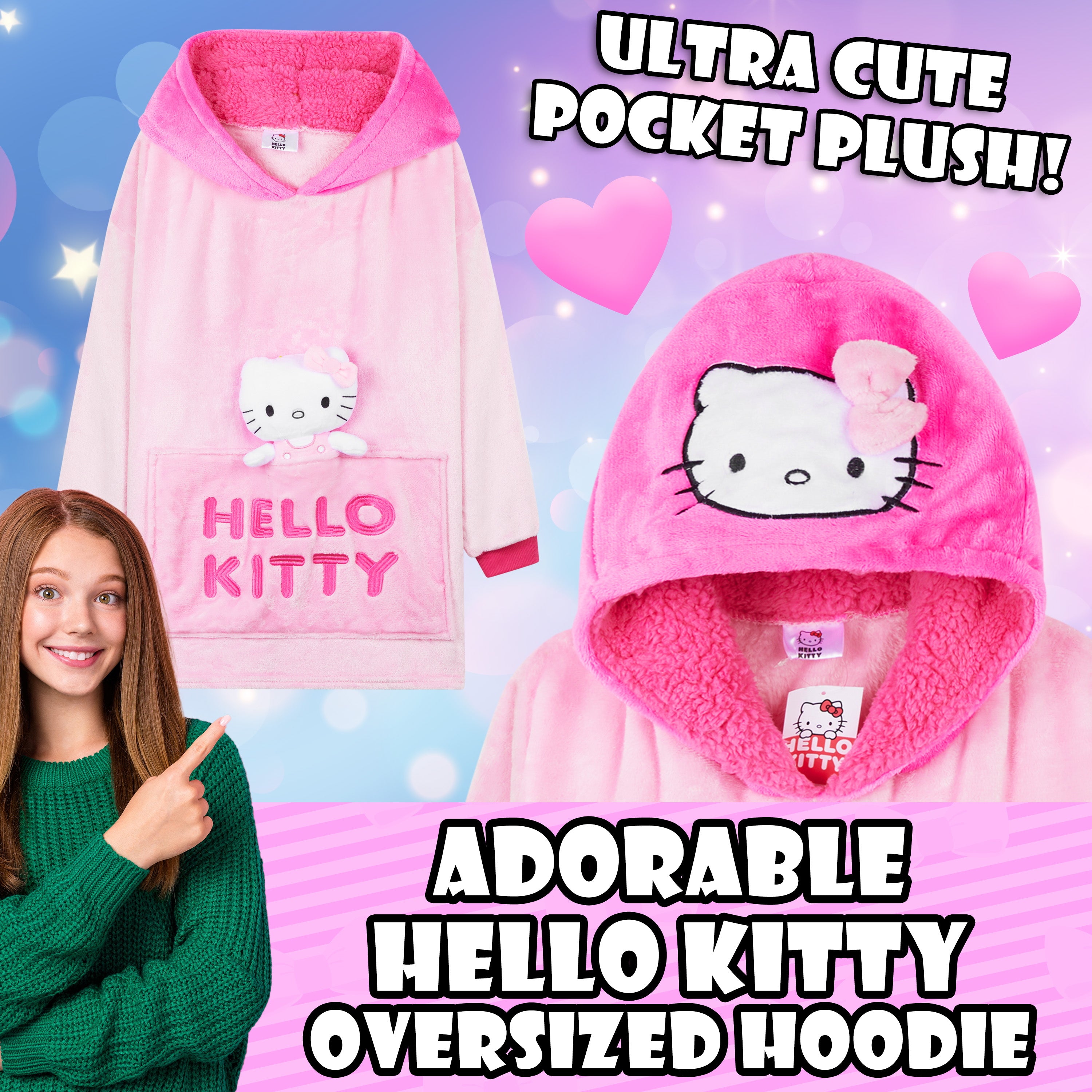 hello-kitty-sweat-plaid-polaire-fille-oversize-avec-peluche-sherpa image 3
