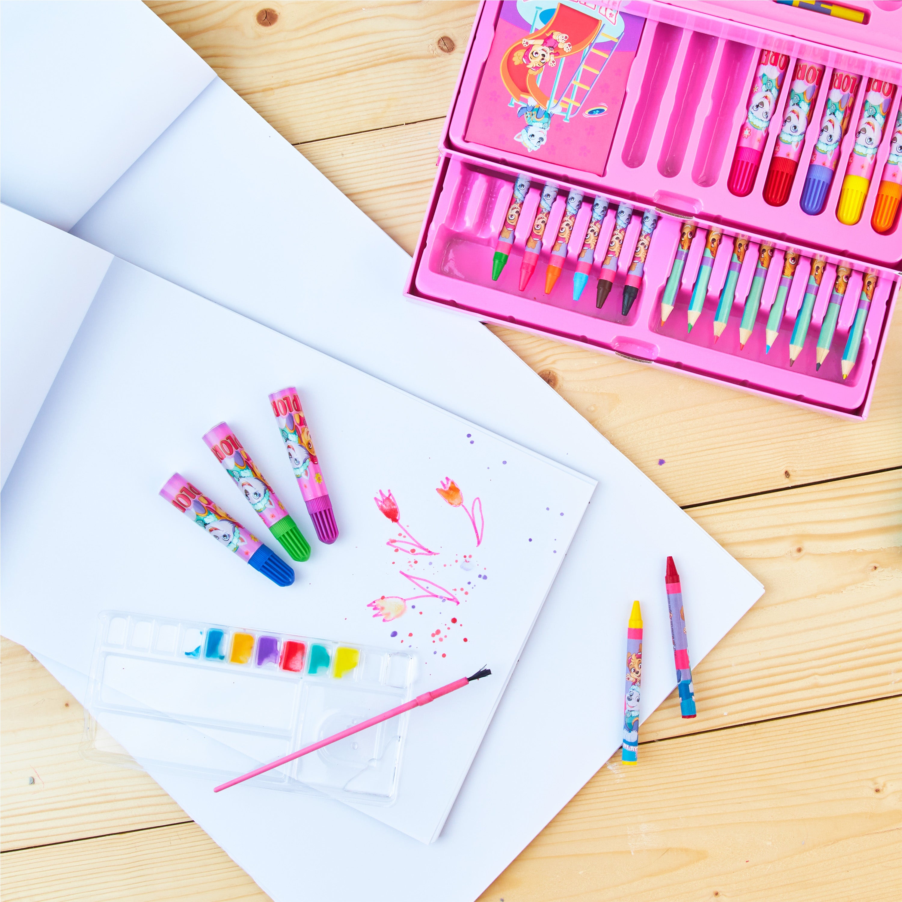 paw-patrol-set-art-40-pcs-mallette-coloriage-rose-feutres image 2
