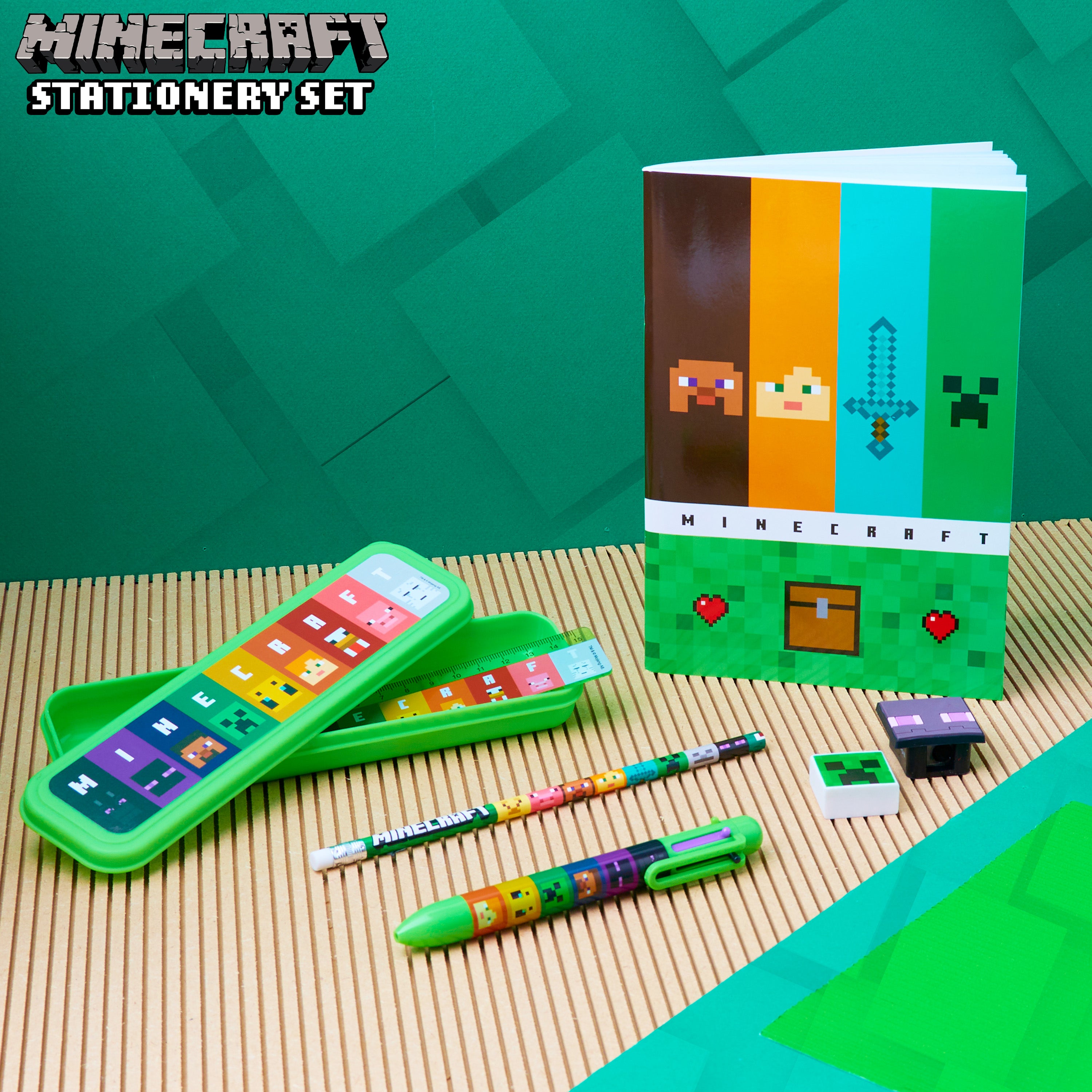 minecraft-trousse-scolaire-garnie-enfant-vert-set-papeterie image 2