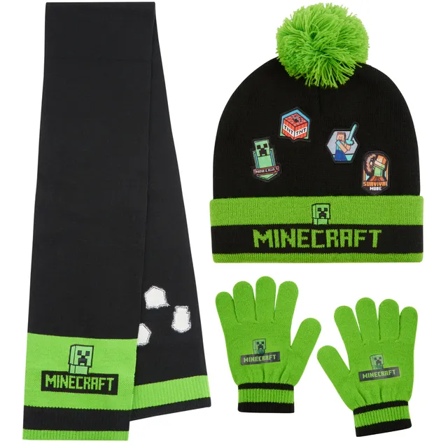 minecraft-ensemble-hiver-creeper-bonnet-charpe-gants-enfant image 1