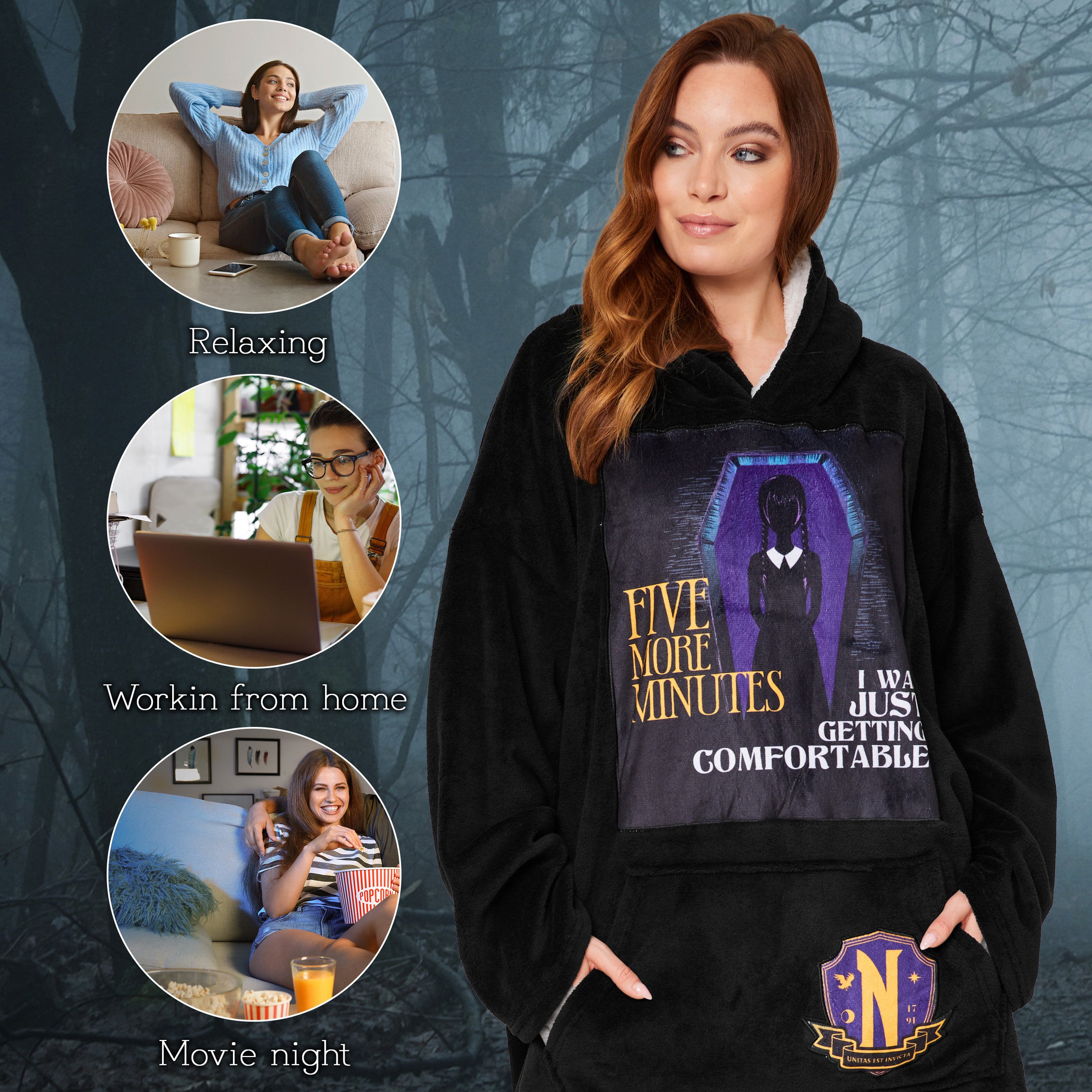 wednesday-sweat-plaid-hoodie-femme-noir-violet image 3