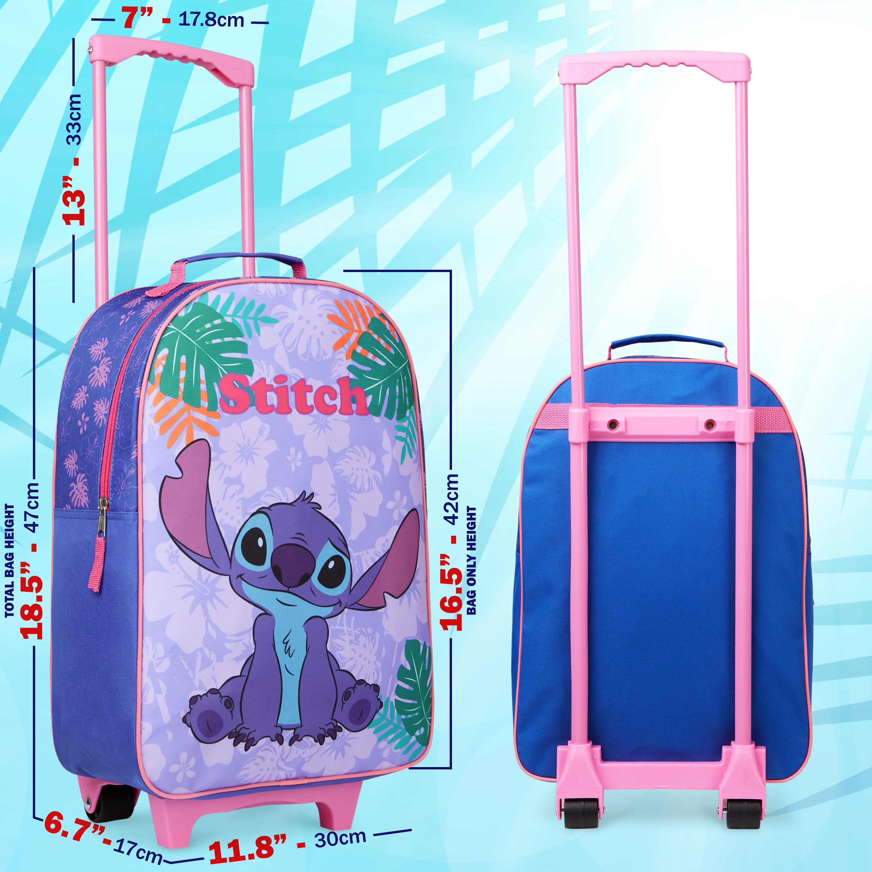 stitch-valise-enfant-pliable-trolley-bleu-47x30cm image 6