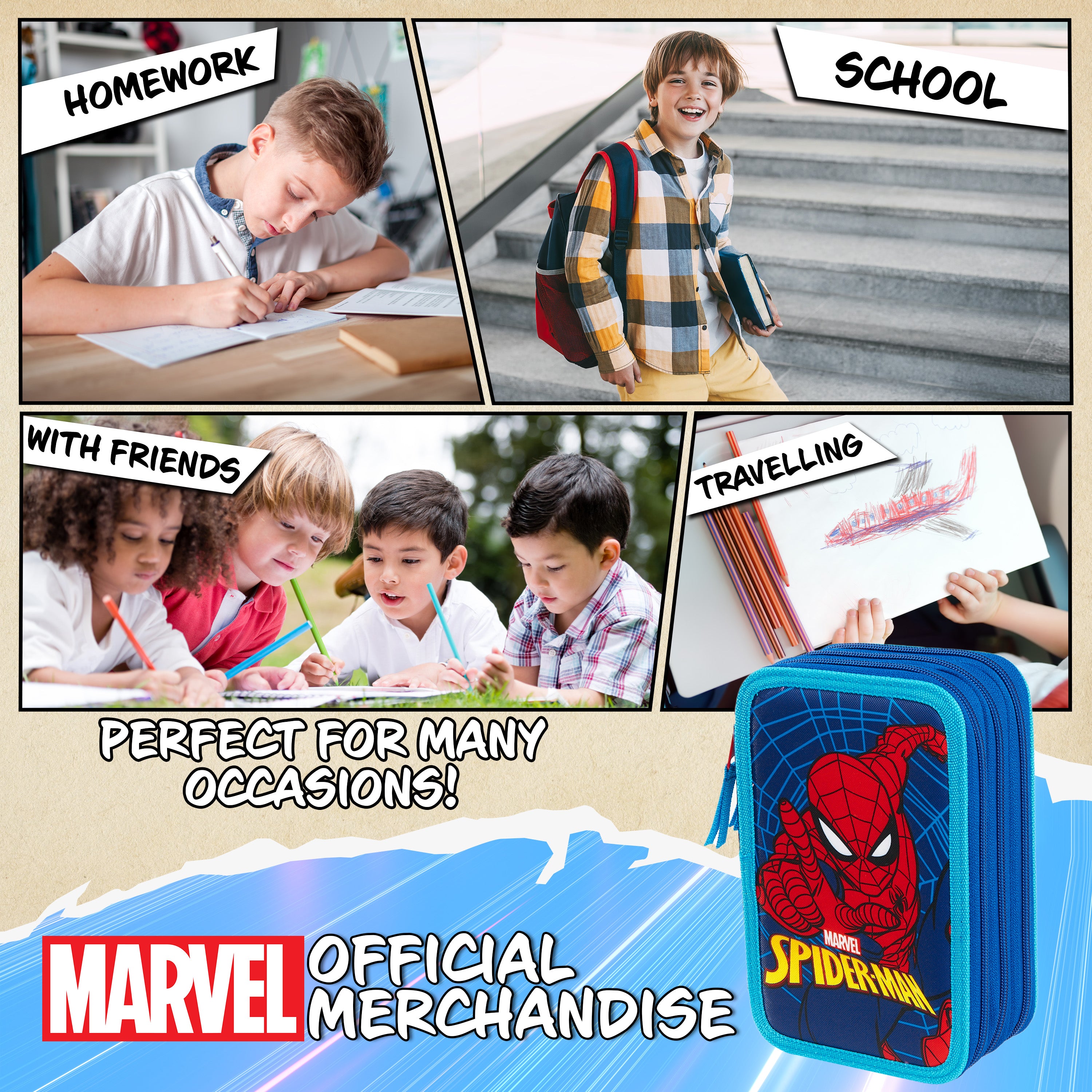 marvel-trousse-scolaire-garnie-spiderman-triple-zip-fournie image 5